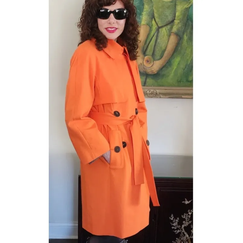 Vintage Y2K ESCADA Orange Trench Coat Double Breasted / M