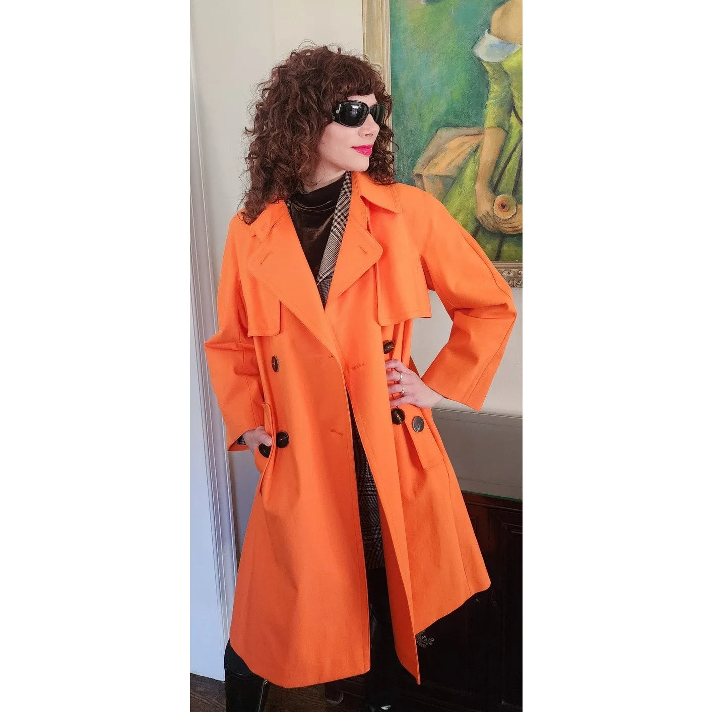 Vintage Y2K ESCADA Orange Trench Coat Double Breasted / M