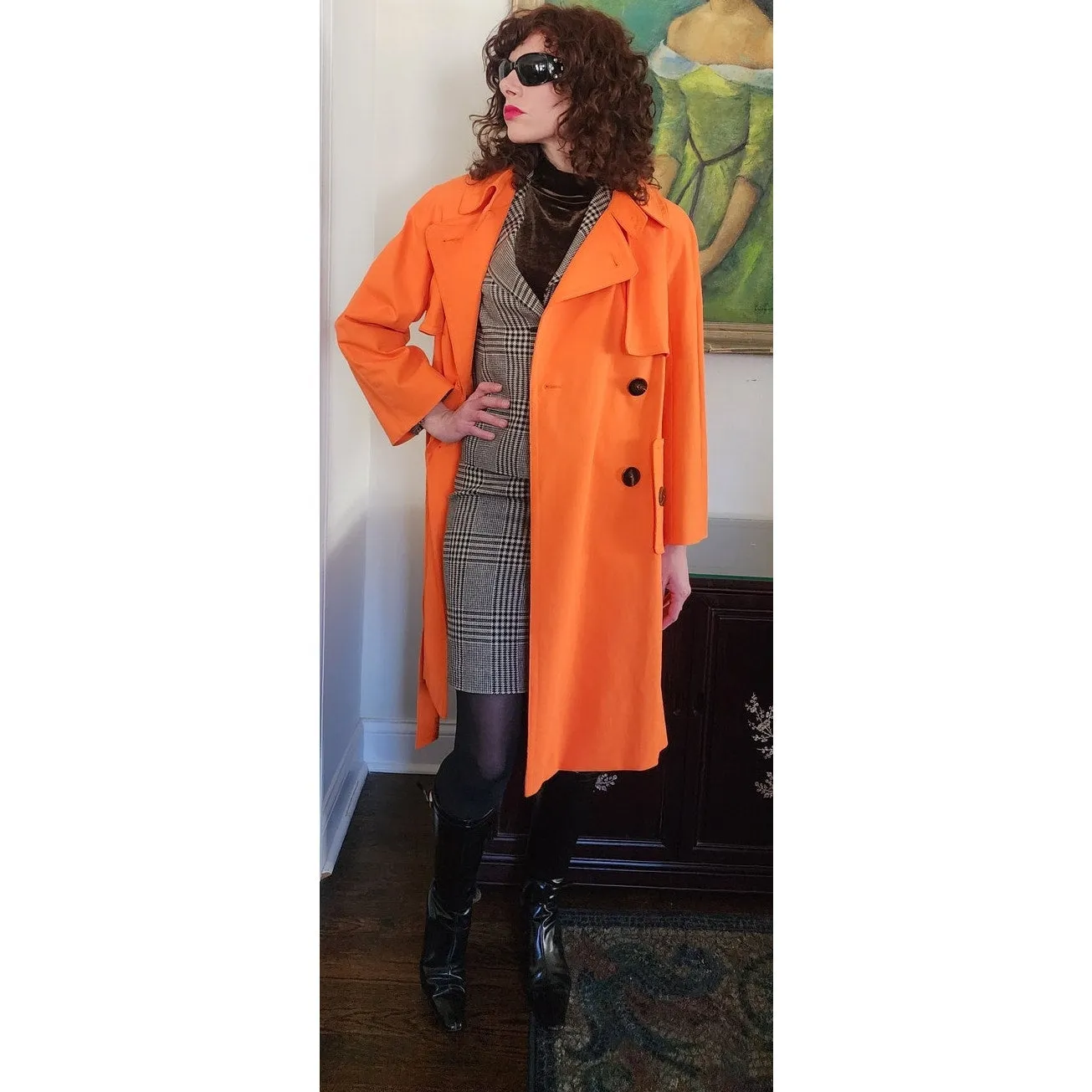 Vintage Y2K ESCADA Orange Trench Coat Double Breasted / M