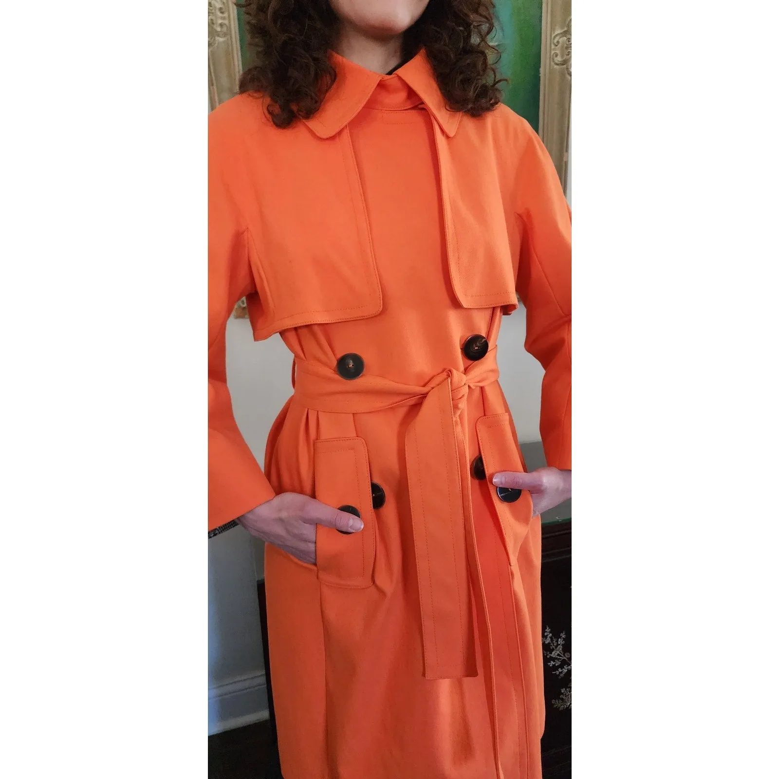 Vintage Y2K ESCADA Orange Trench Coat Double Breasted / M