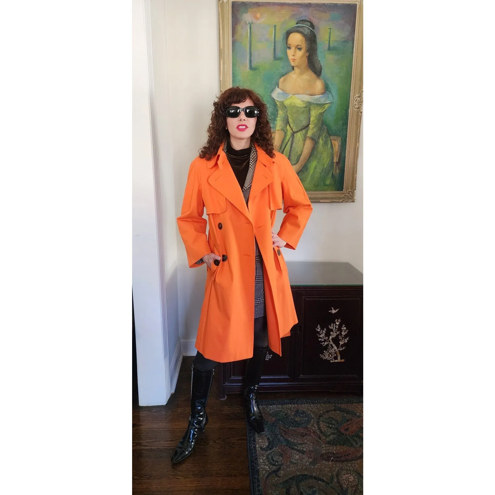 Vintage Y2K ESCADA Orange Trench Coat Double Breasted / M