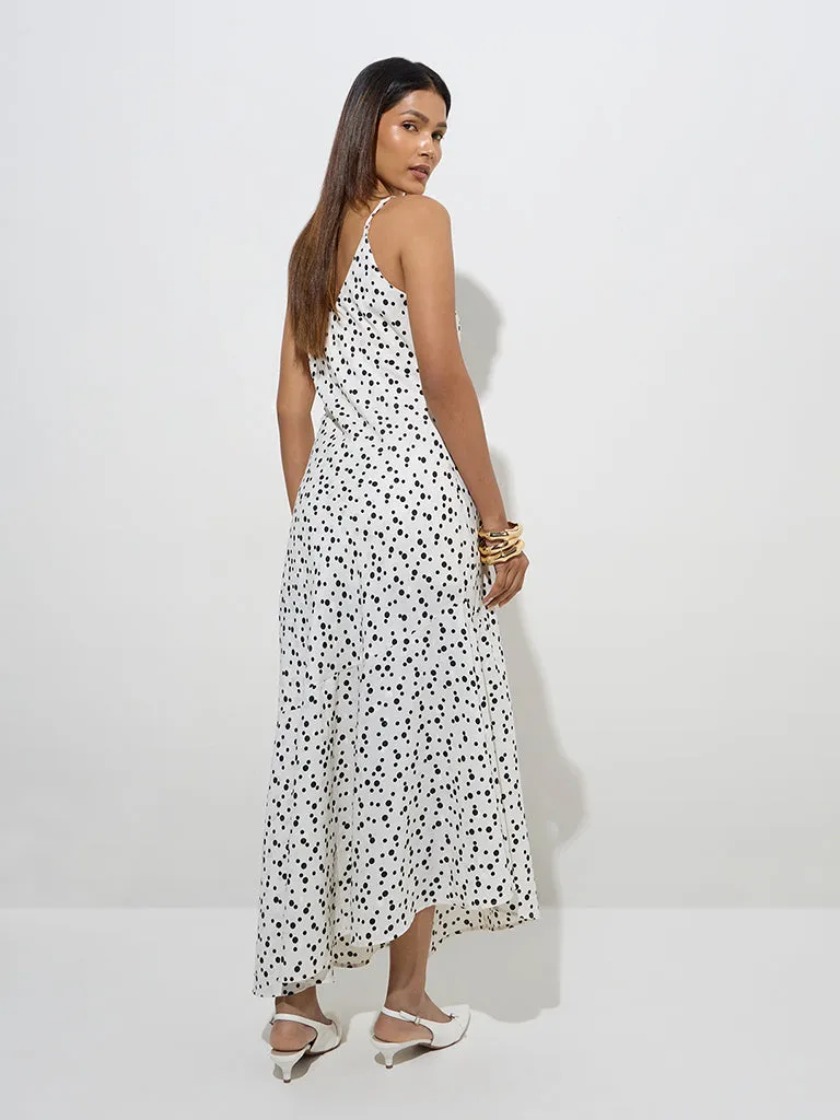Wardrobe Ivory Polka Dotted A-Line Dress