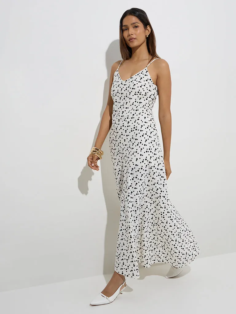 Wardrobe Ivory Polka Dotted A-Line Dress