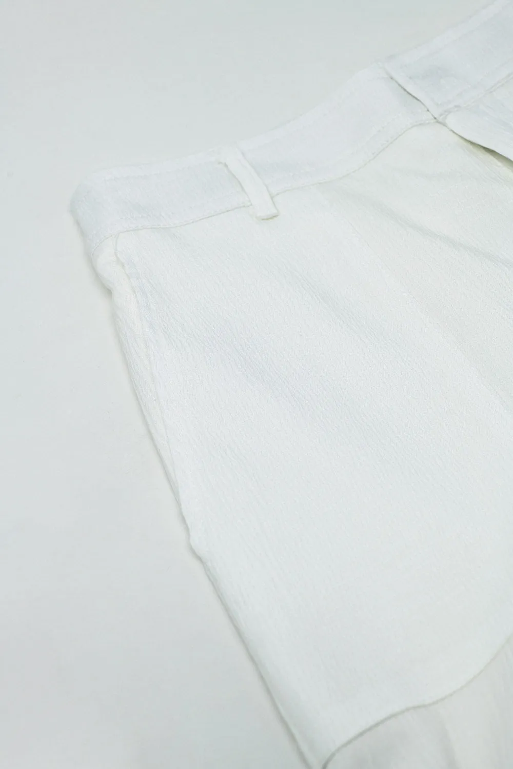 White satin Pants With Side Pockets And Belt Hoops