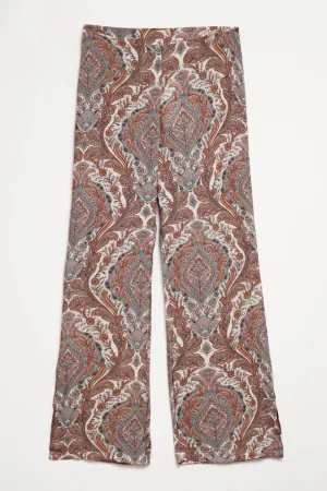 Wide leg pants in beige paisley print
