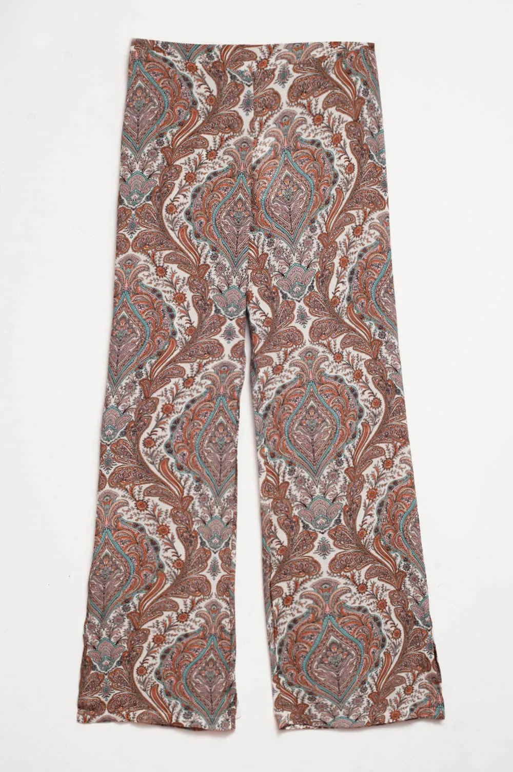 Wide leg pants in beige paisley print