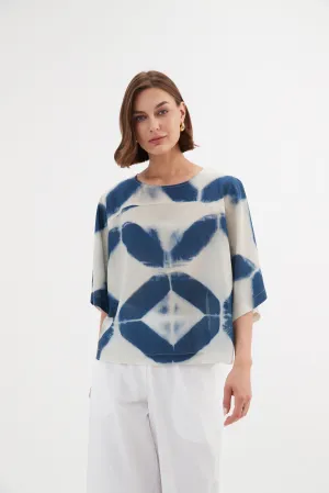 Wide Sleeve Blouse - Blue Diamond