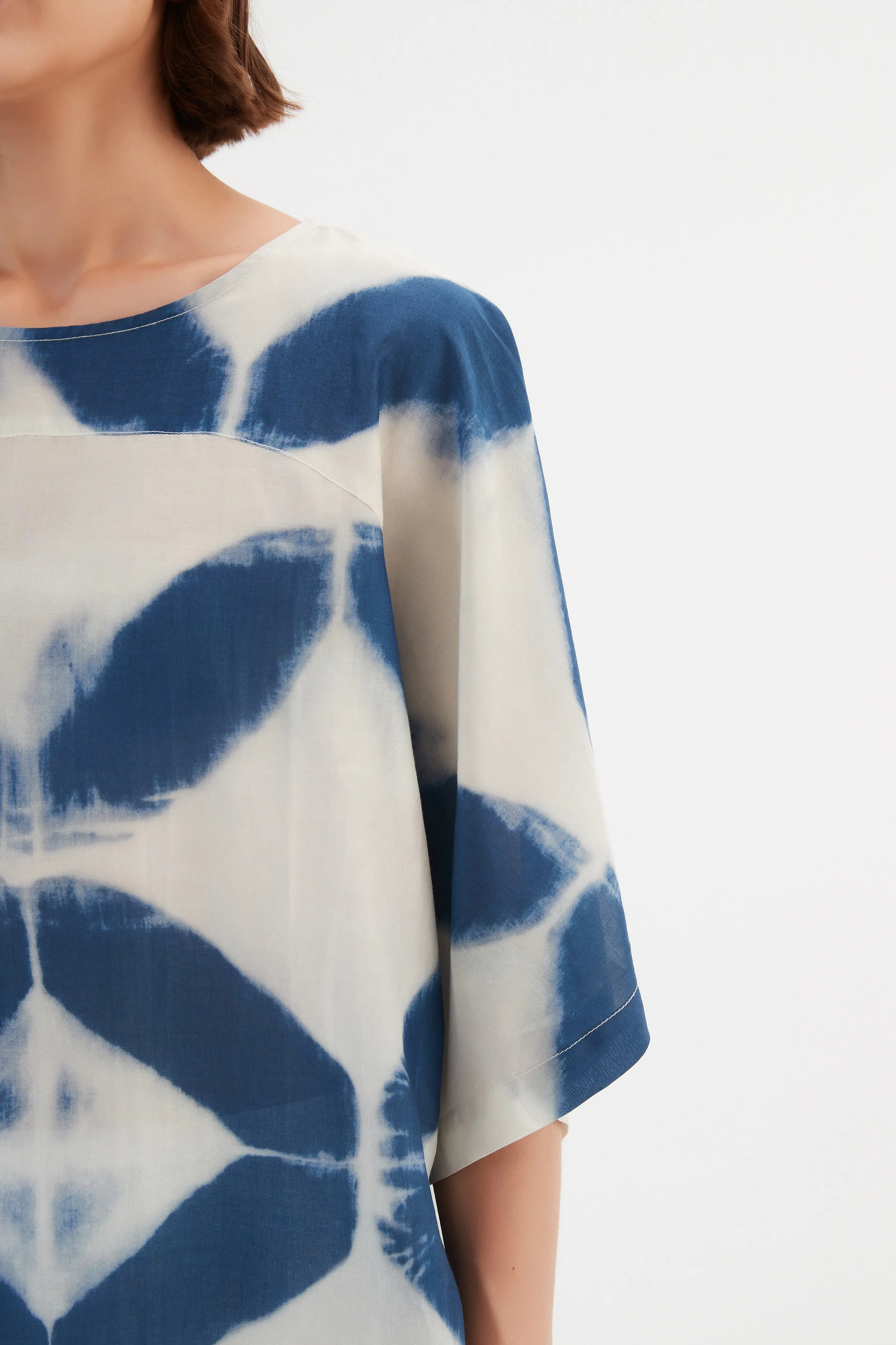 Wide Sleeve Blouse - Blue Diamond