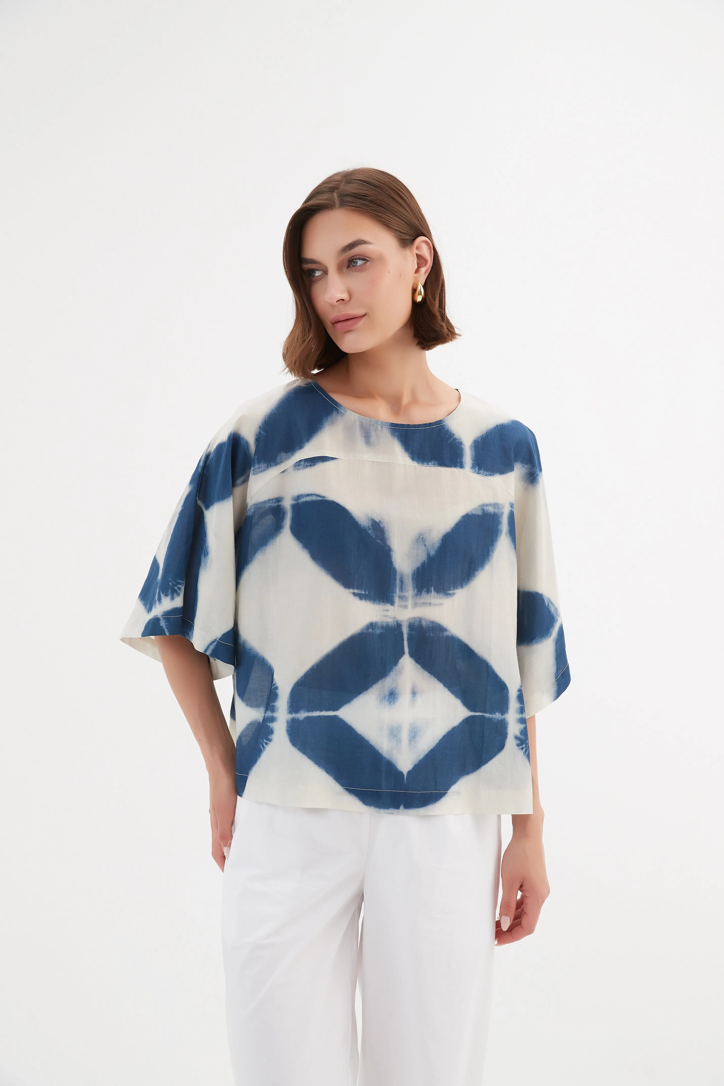 Wide Sleeve Blouse - Blue Diamond