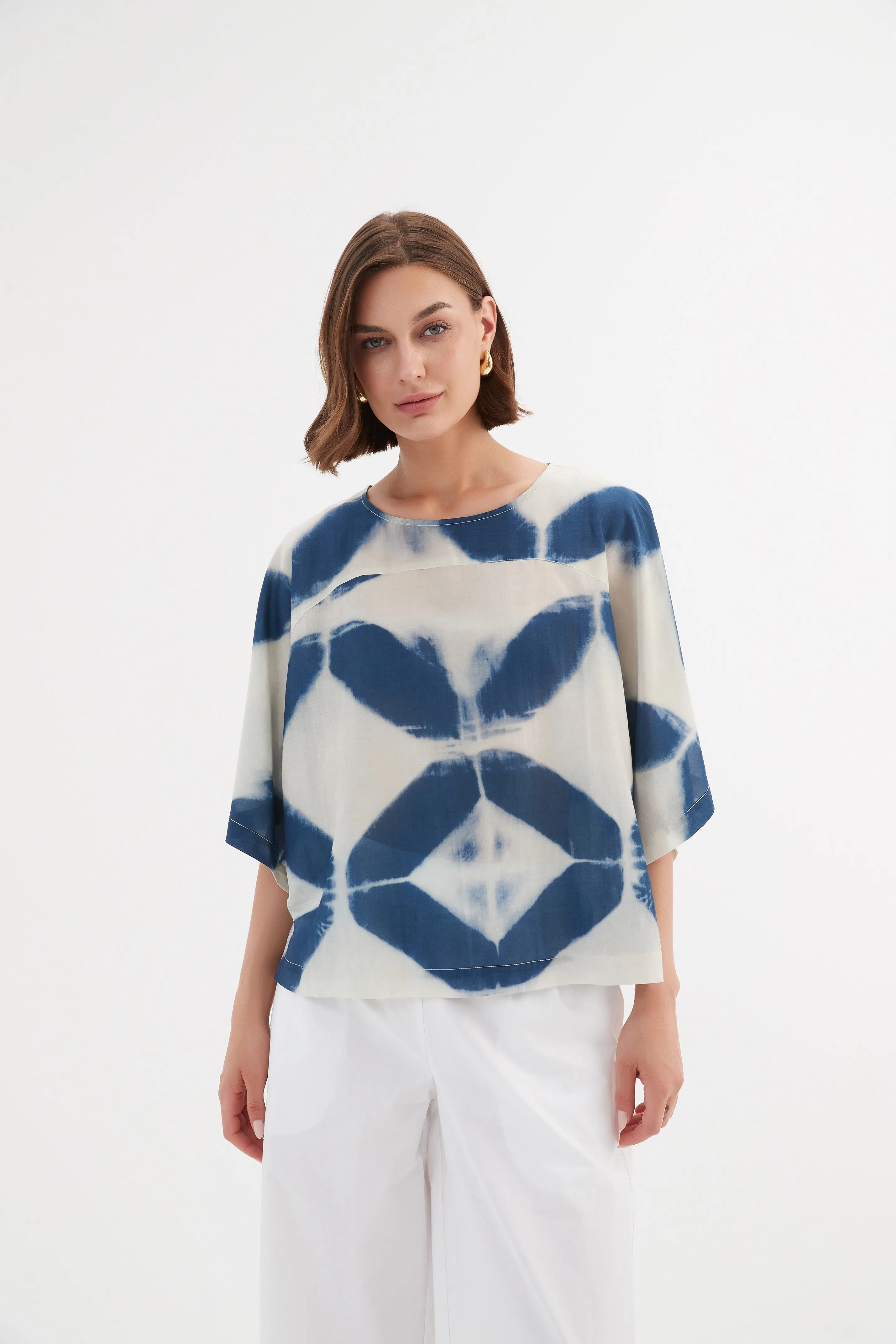 Wide Sleeve Blouse - Blue Diamond