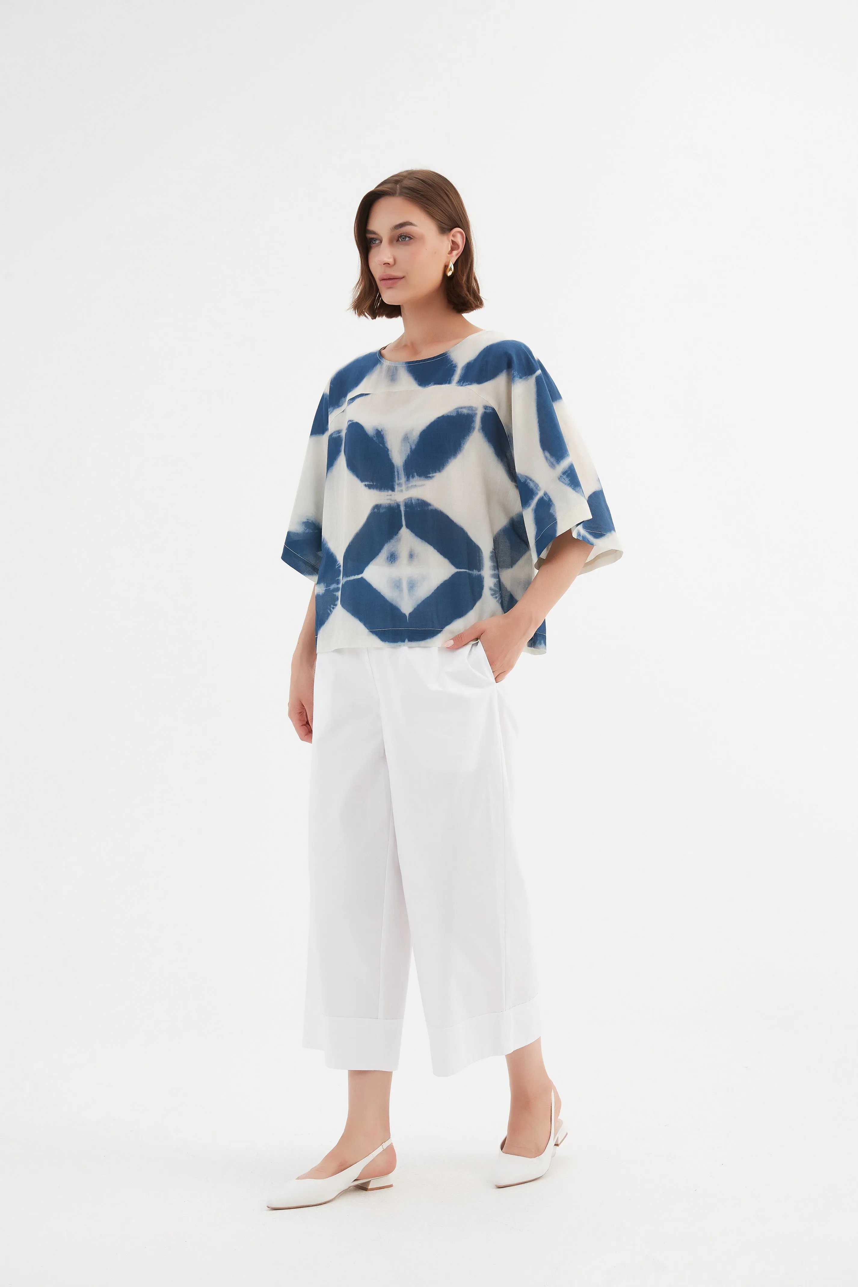 Wide Sleeve Blouse - Blue Diamond