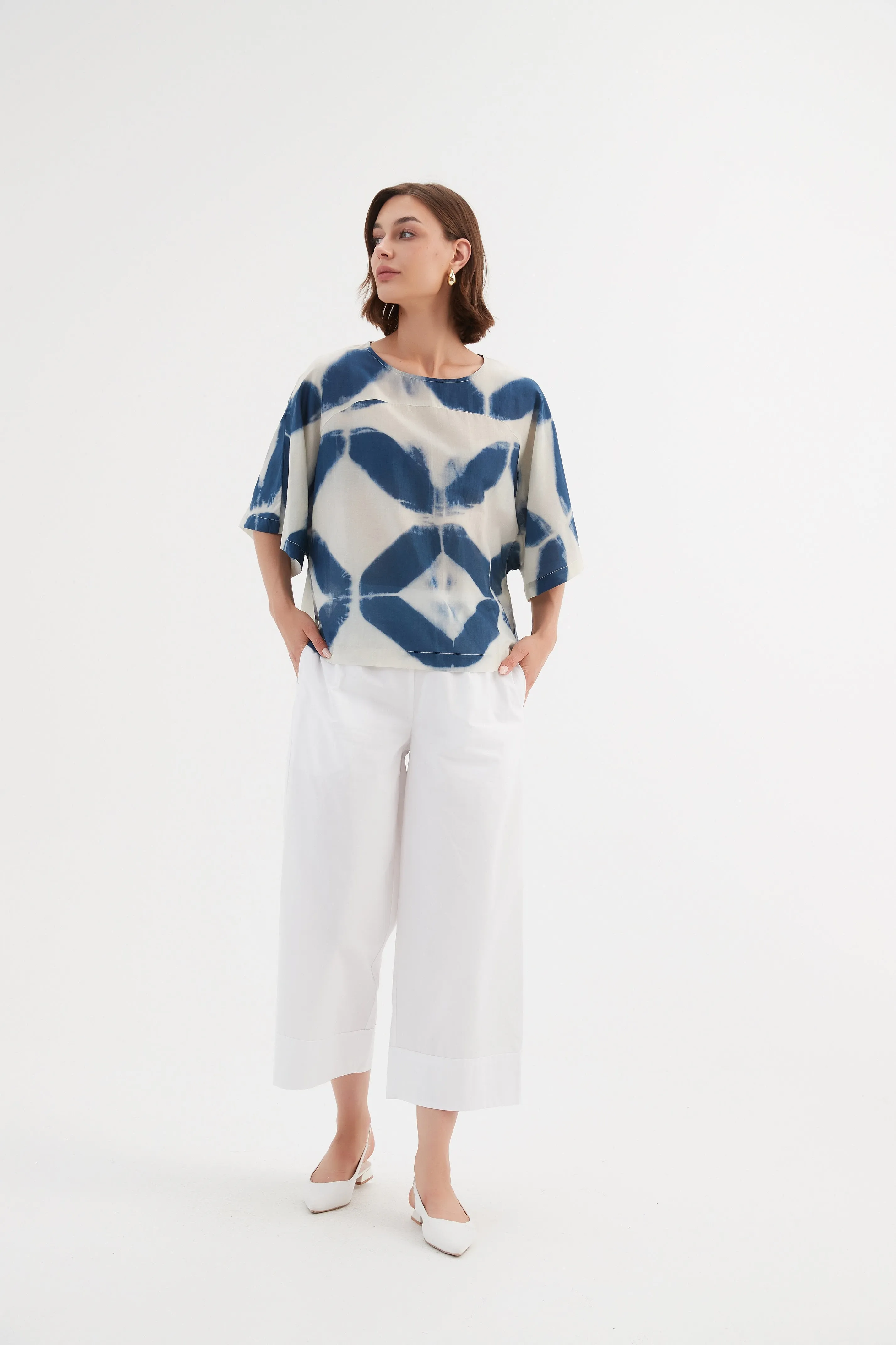 Wide Sleeve Blouse - Blue Diamond
