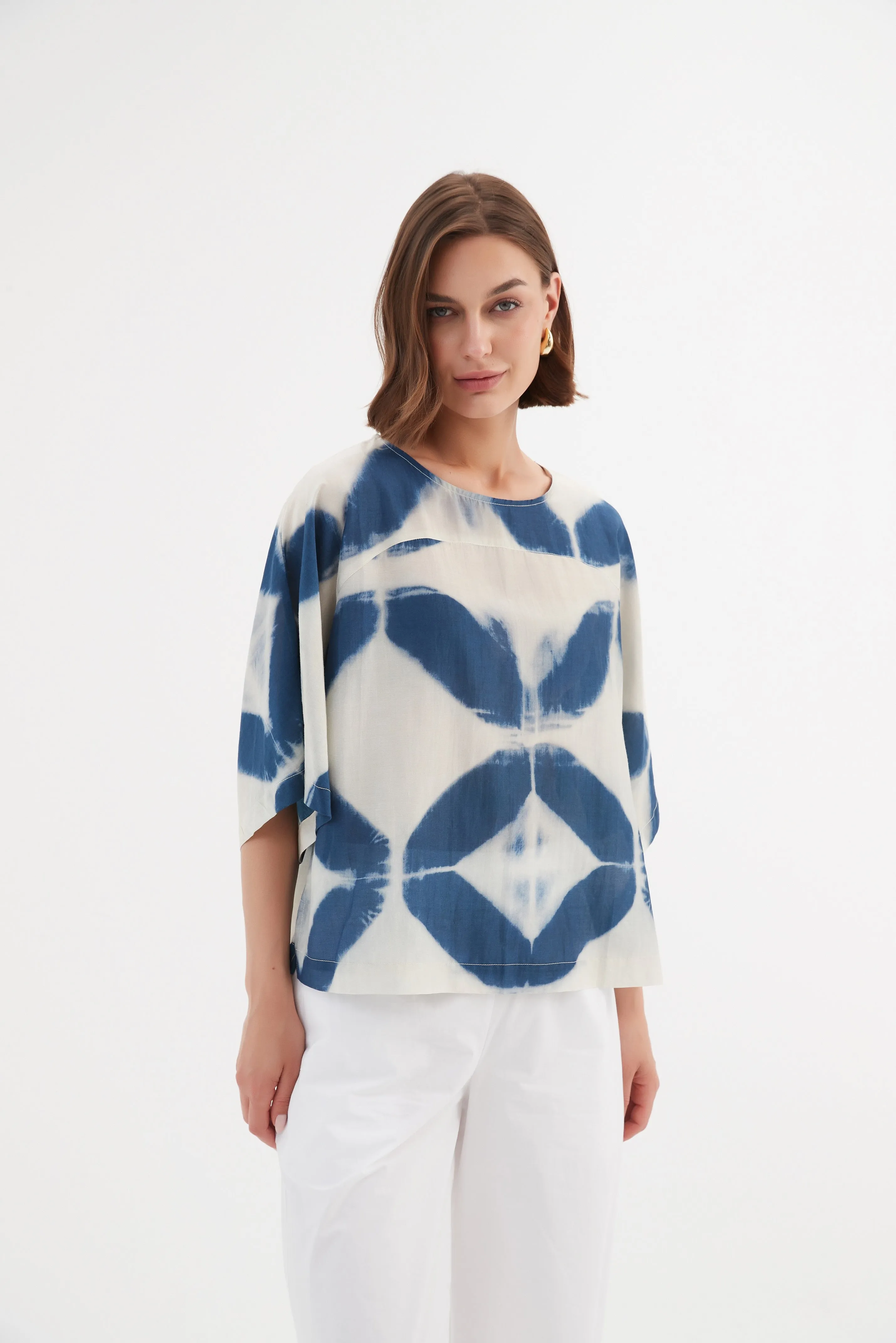 Wide Sleeve Blouse - Blue Diamond