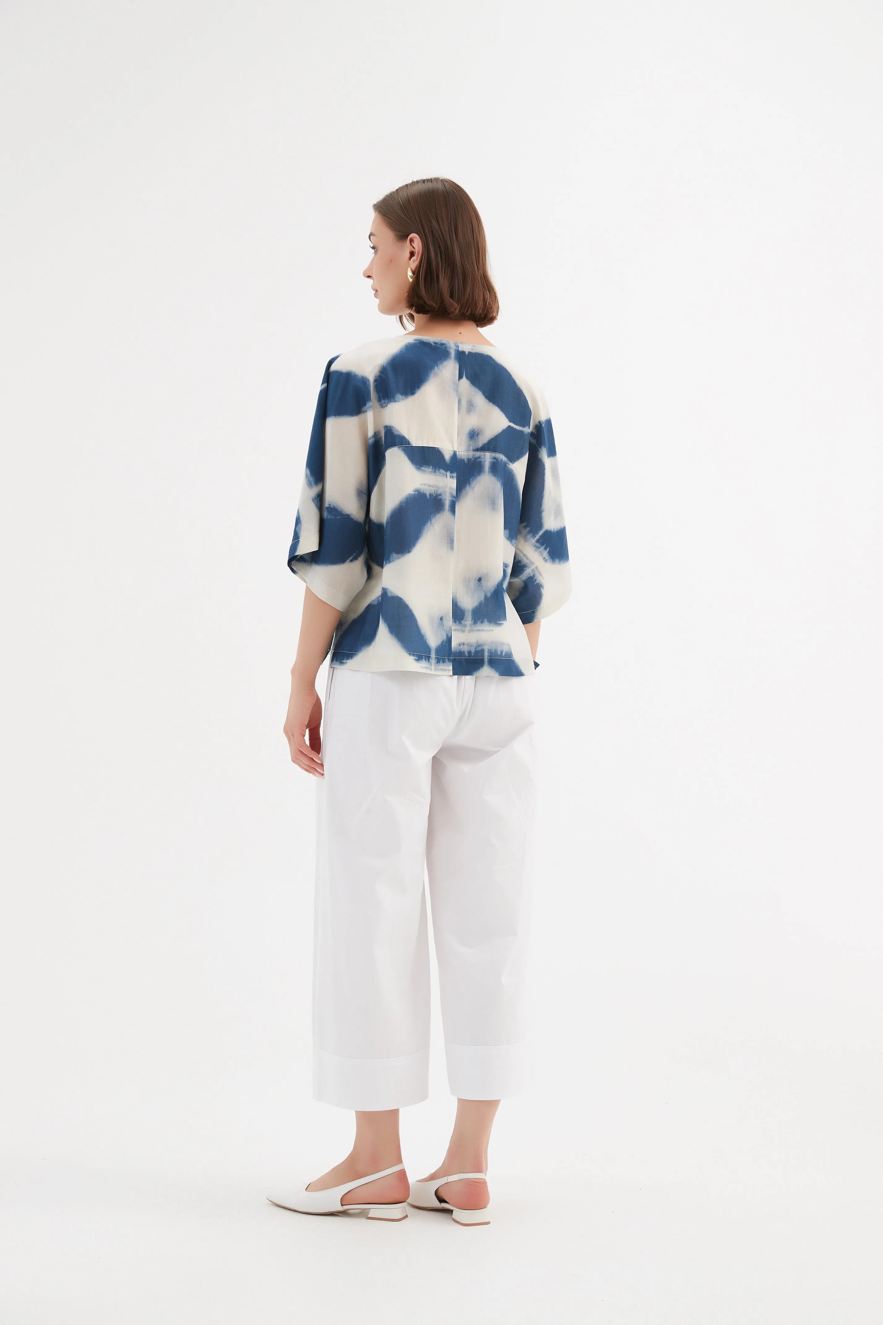 Wide Sleeve Blouse - Blue Diamond