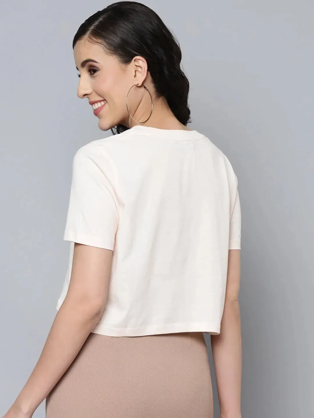 Women Cream TRAVEL Crop T-Shirt