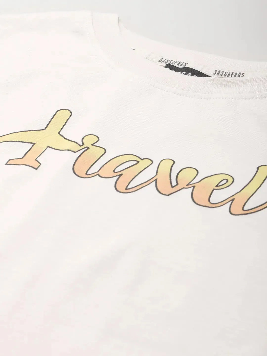 Women Cream TRAVEL Crop T-Shirt