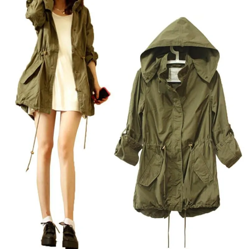 Women Jacket Warm Army Green Military Parka Trench Hooded Coat Jacket