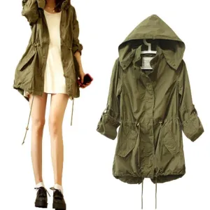 Women Jacket Warm Army Green Military Parka Trench Hooded Coat Jacket