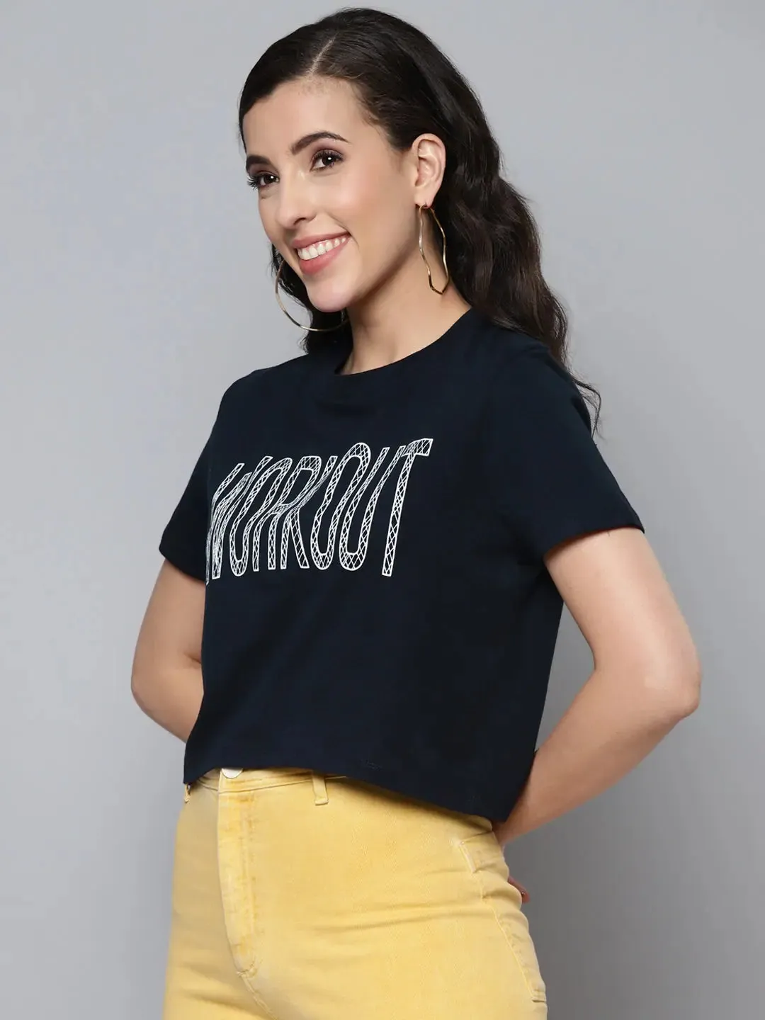 Women Navy WORKOUT Boxy Crop T-shirt