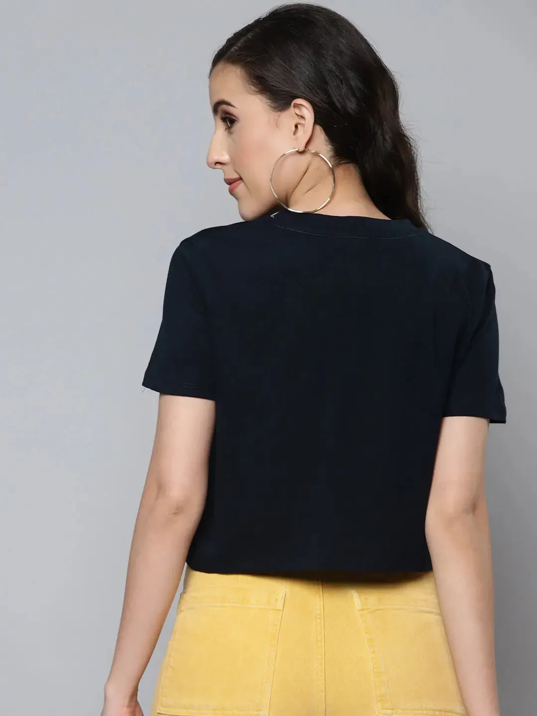 Women Navy WORKOUT Boxy Crop T-shirt