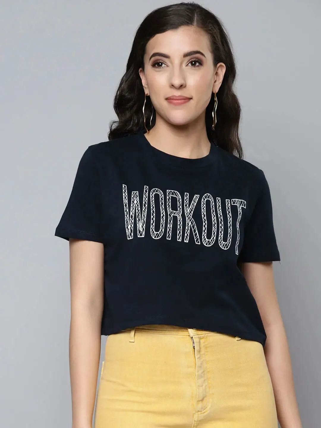 Women Navy WORKOUT Boxy Crop T-shirt