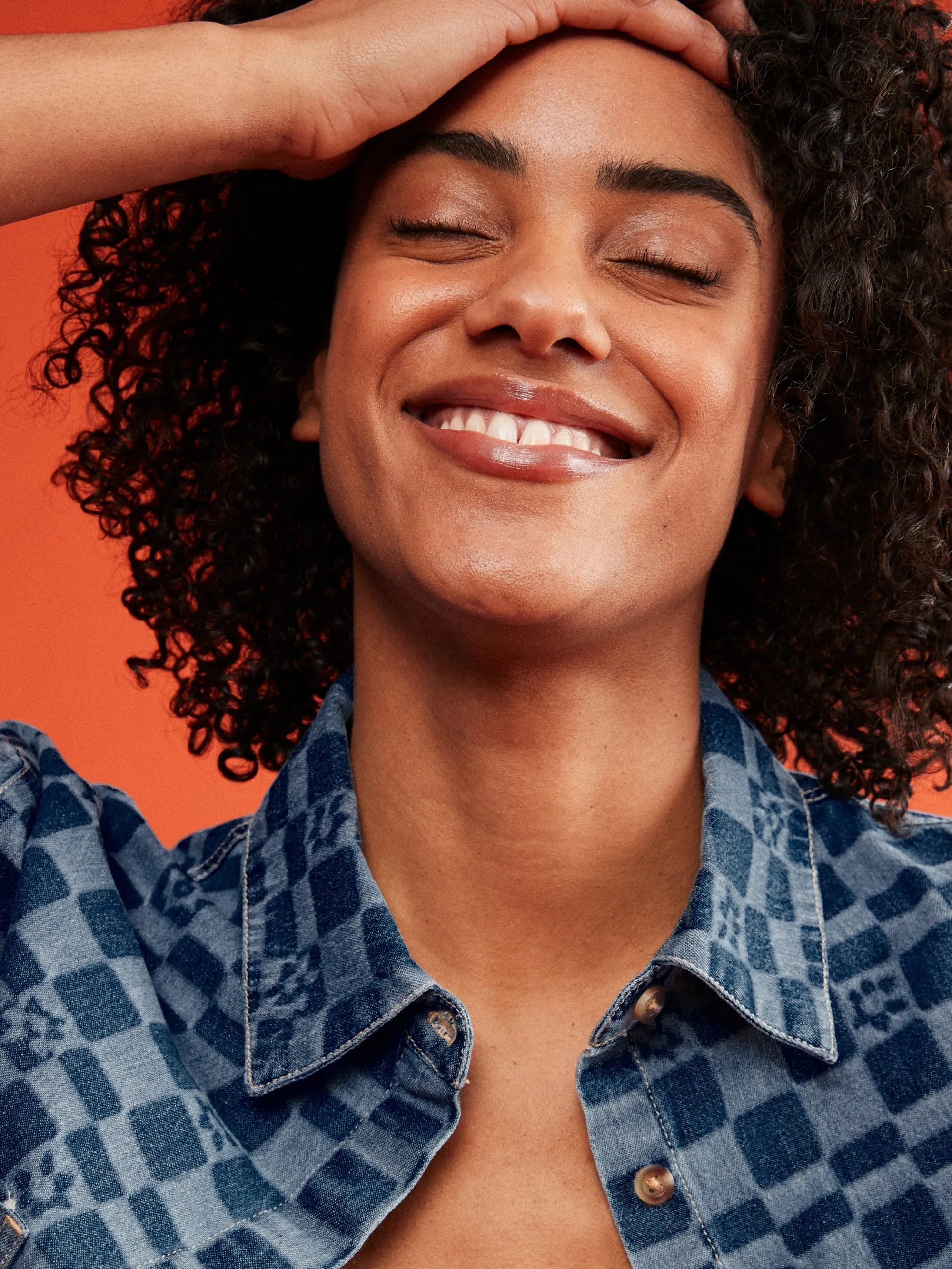 Womens Blue Wave Club Printed Short Sleeve Denim Shirt