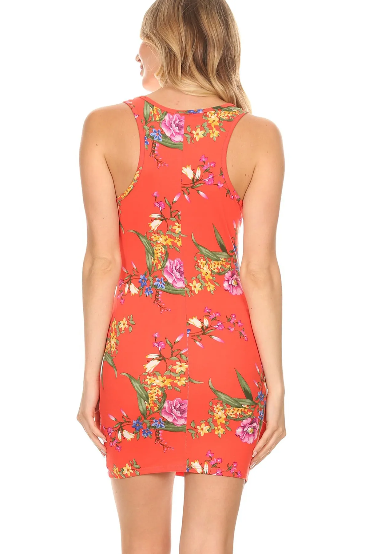 Women's Casual Floral Print Bodycon Mini Dress Sleeveless Scoop Neck Made in USA