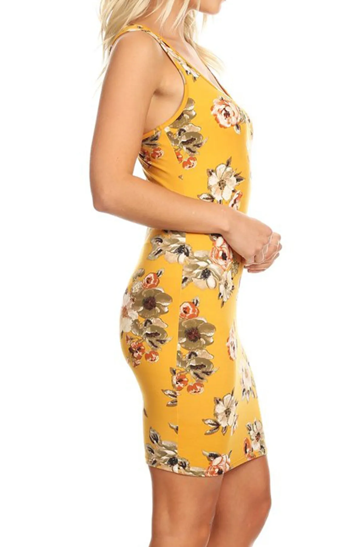 Women's Casual Floral Print Bodycon Mini Dress Sleeveless Scoop Neck Made in USA