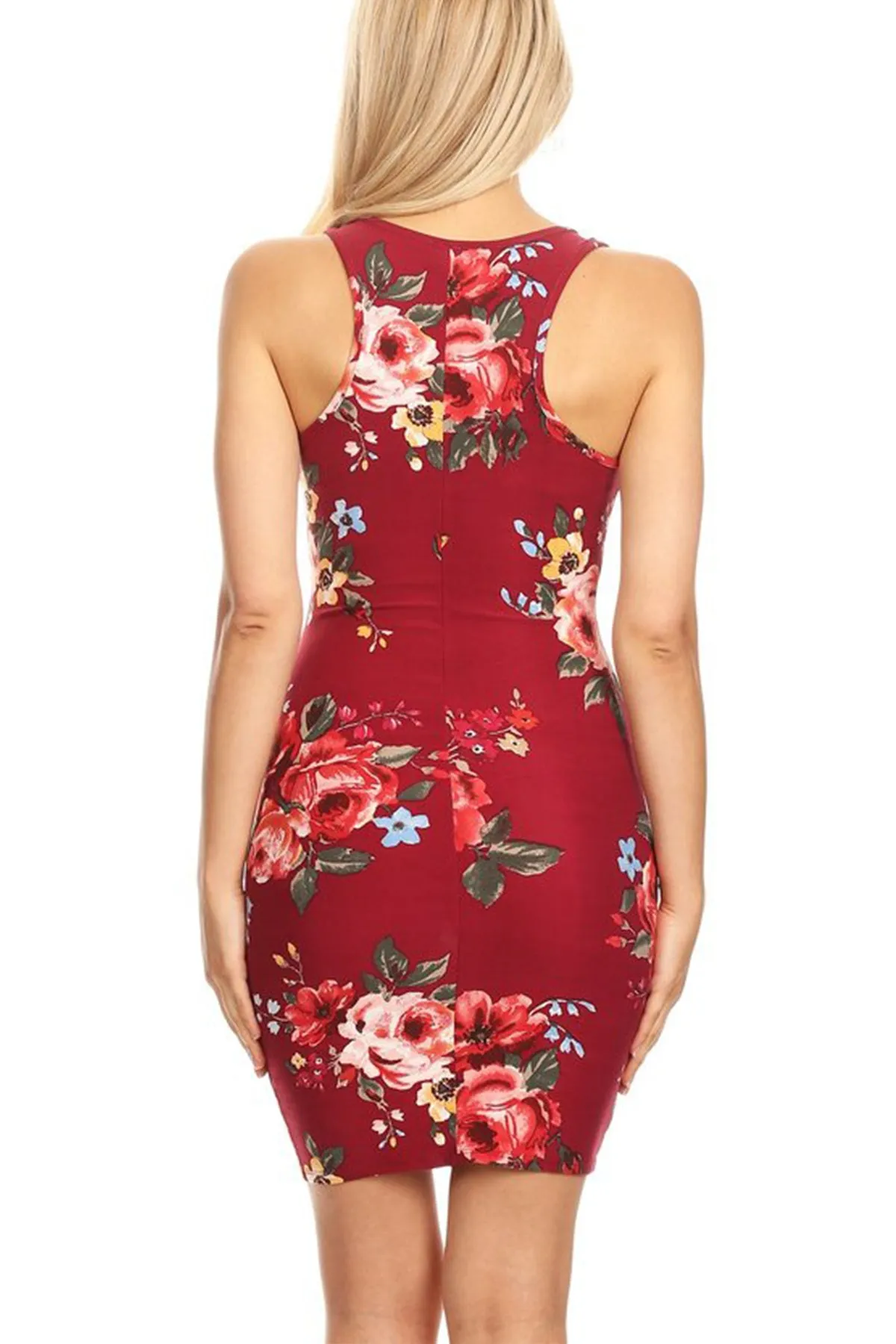 Women's Casual Floral Print Bodycon Mini Dress Sleeveless Scoop Neck Made in USA