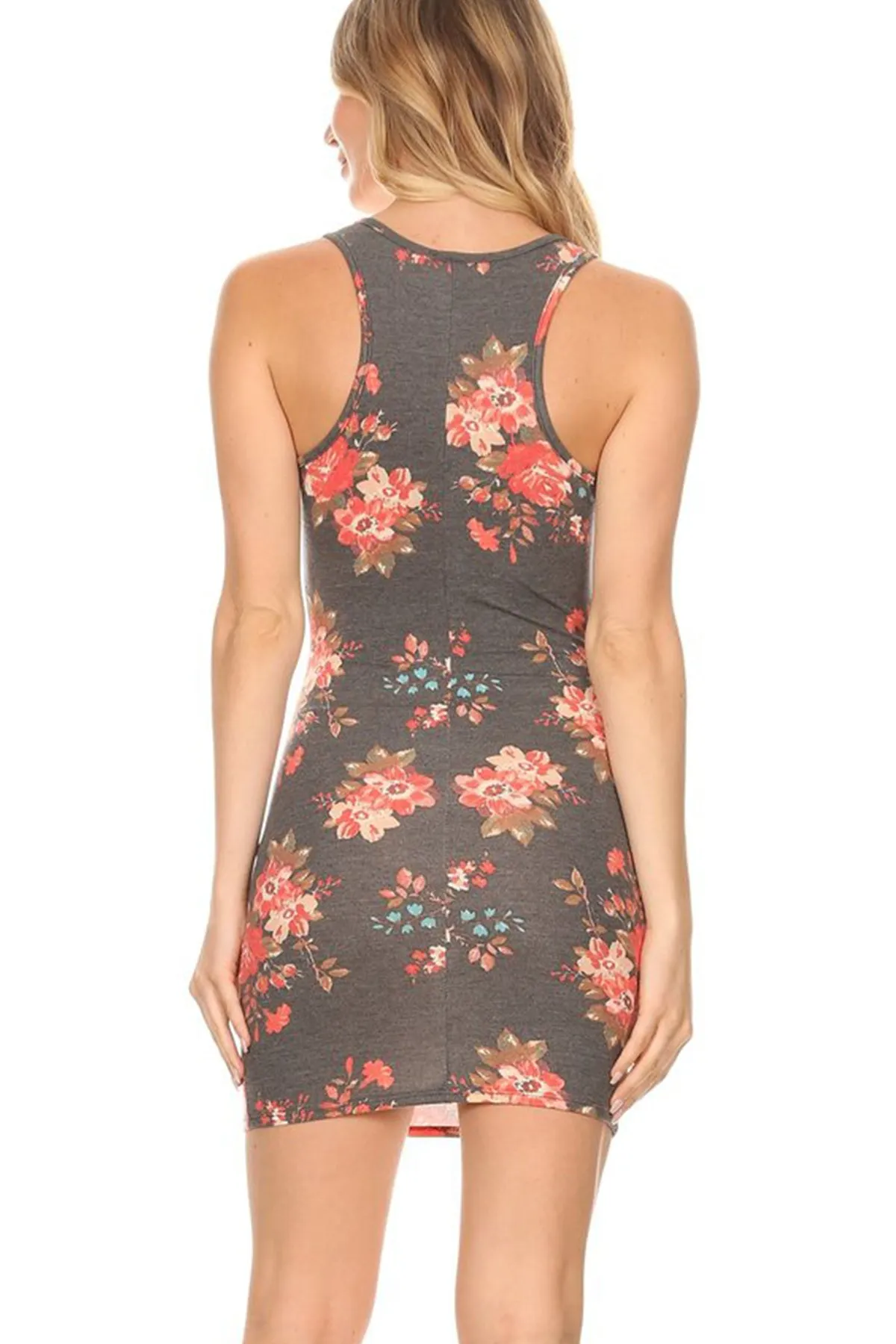 Women's Casual Floral Print Bodycon Mini Dress Sleeveless Scoop Neck Made in USA