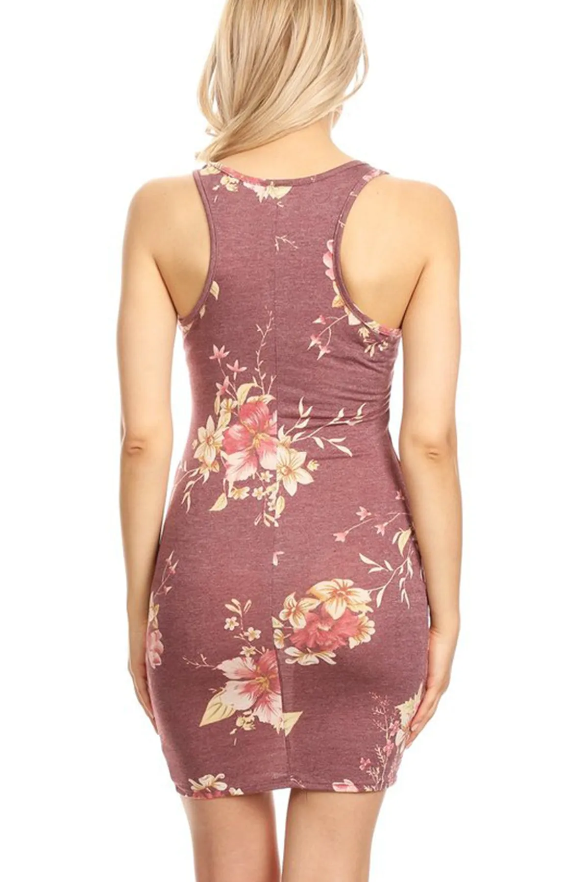 Women's Casual Floral Print Bodycon Mini Dress Sleeveless Scoop Neck Made in USA