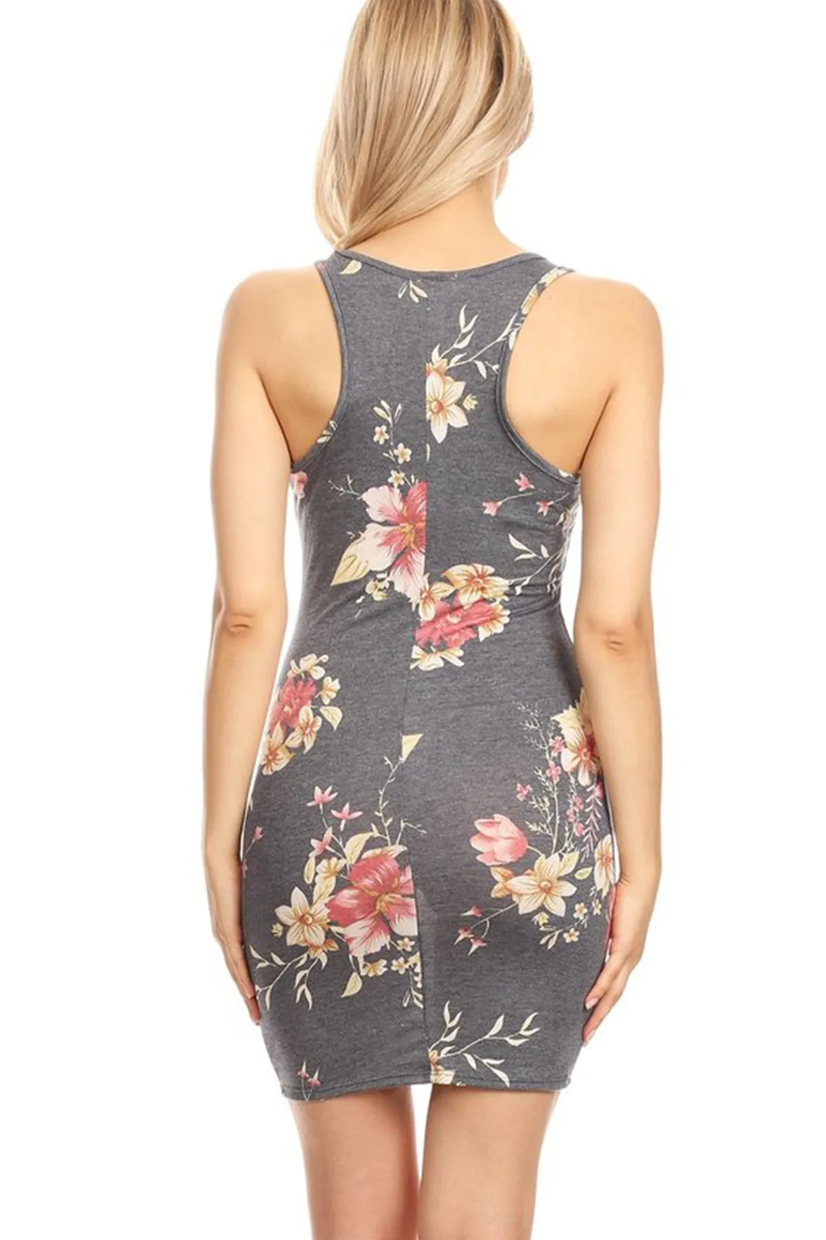 Women's Casual Floral Print Bodycon Mini Dress Sleeveless Scoop Neck Made in USA