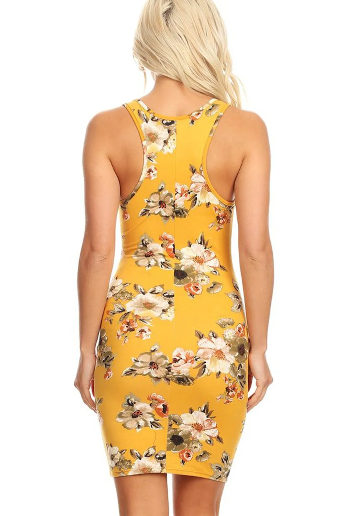 Women's Casual Floral Print Bodycon Mini Dress Sleeveless Scoop Neck Made in USA