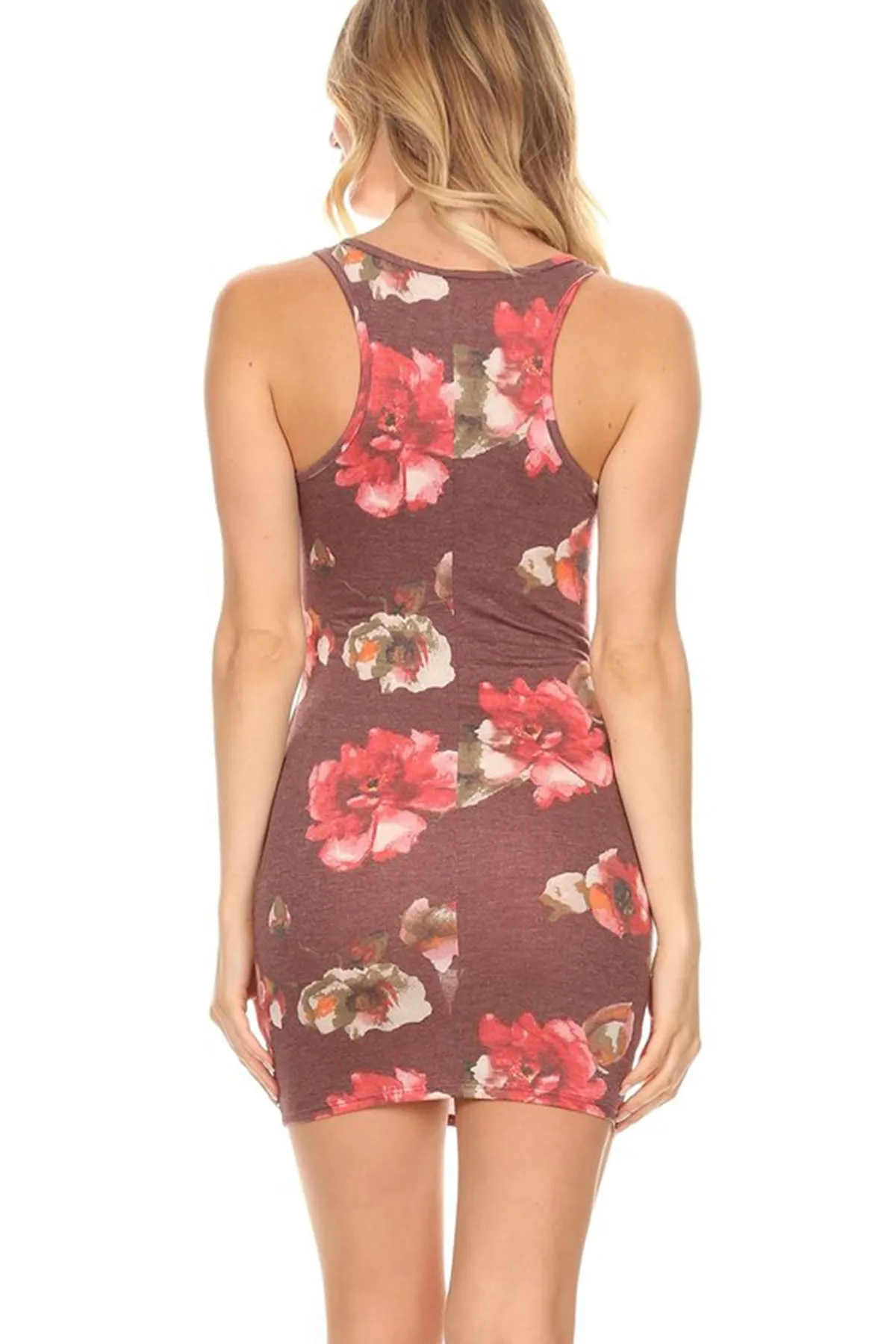 Women's Casual Floral Print Bodycon Mini Dress Sleeveless Scoop Neck Made in USA