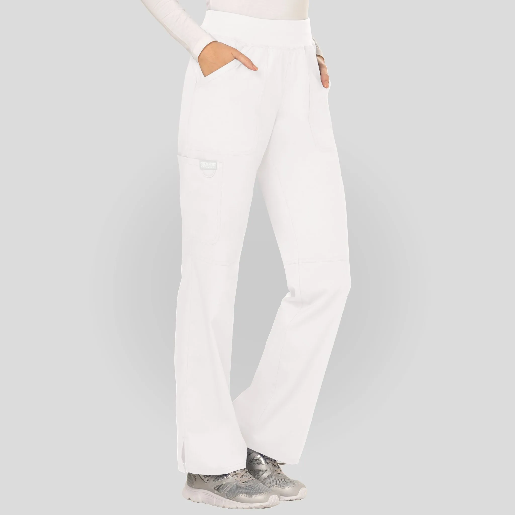 Women's Elastic Waistband Cargo Pull-On Scrub Pant | White