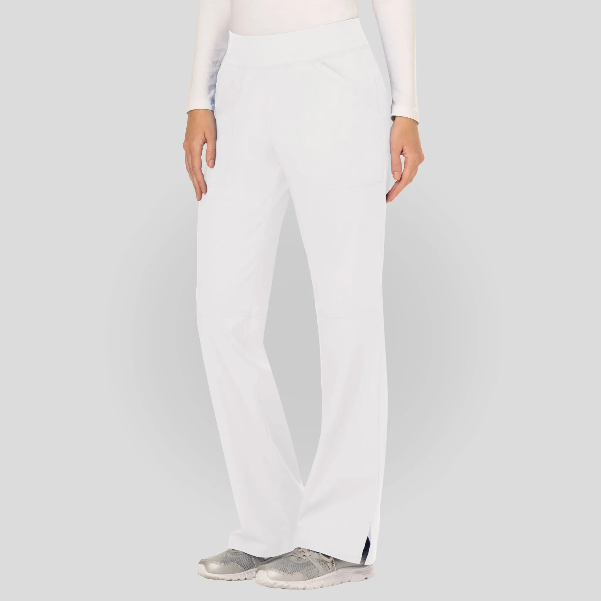 Women's Elastic Waistband Cargo Pull-On Scrub Pant | White