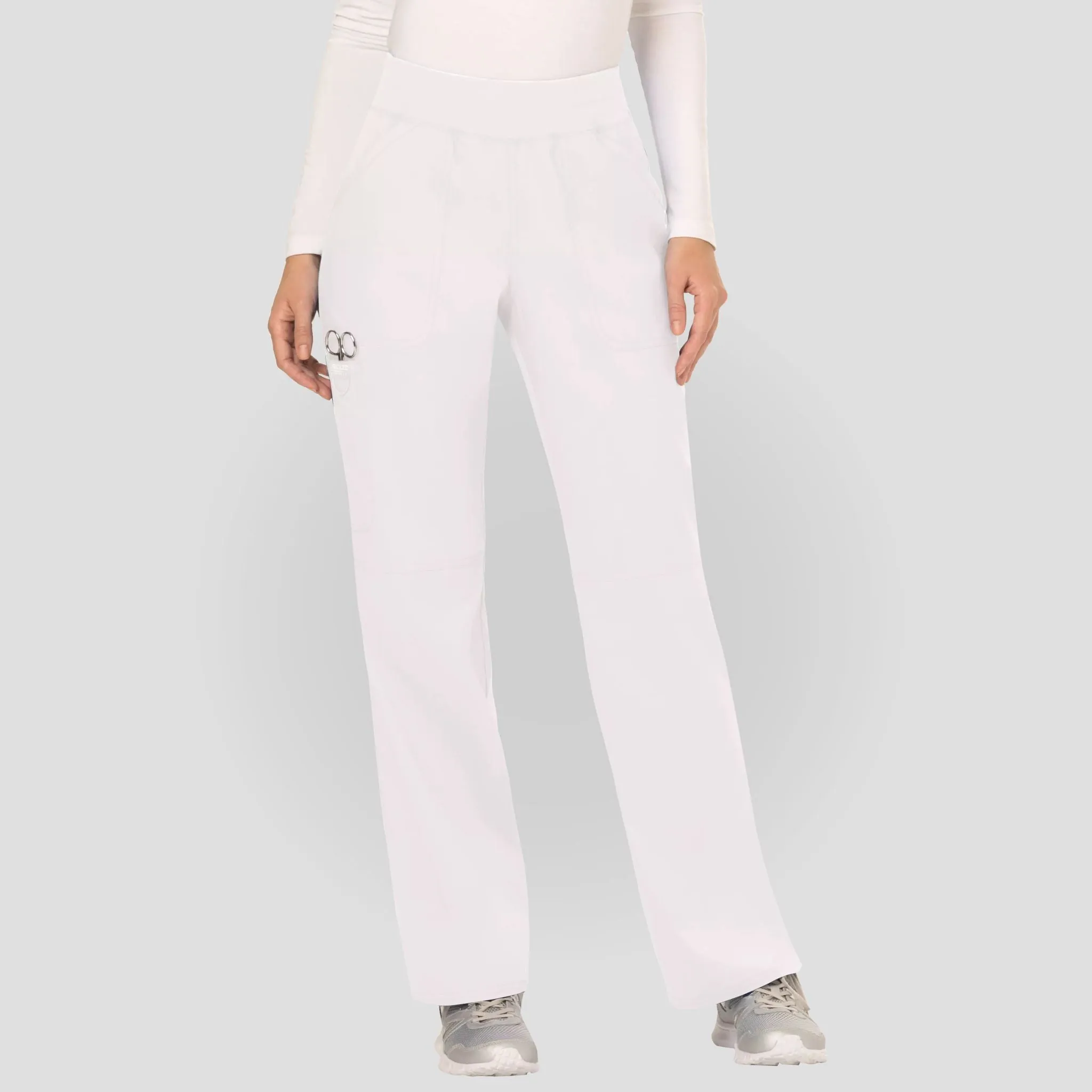 Women's Elastic Waistband Cargo Pull-On Scrub Pant | White