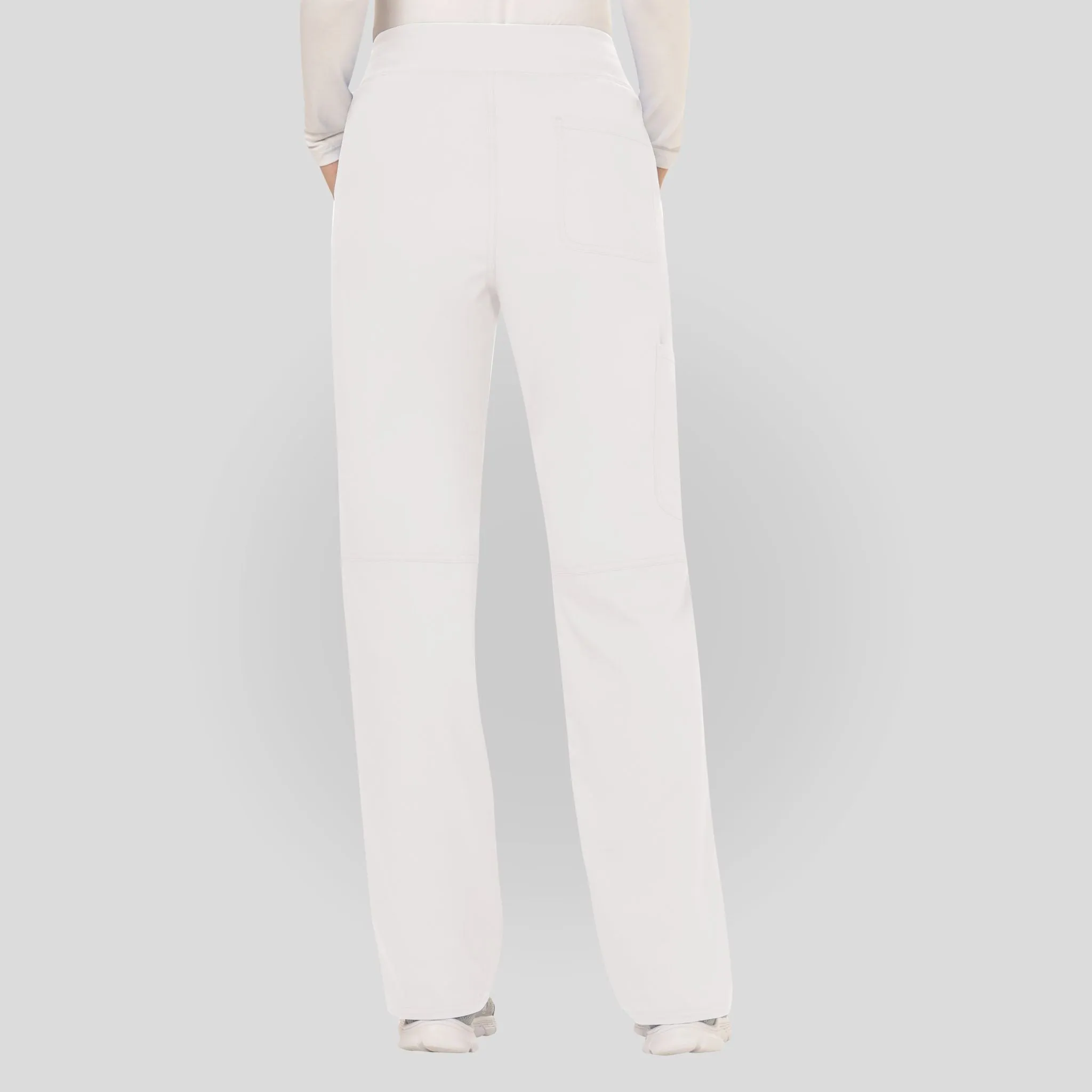Women's Elastic Waistband Cargo Pull-On Scrub Pant | White