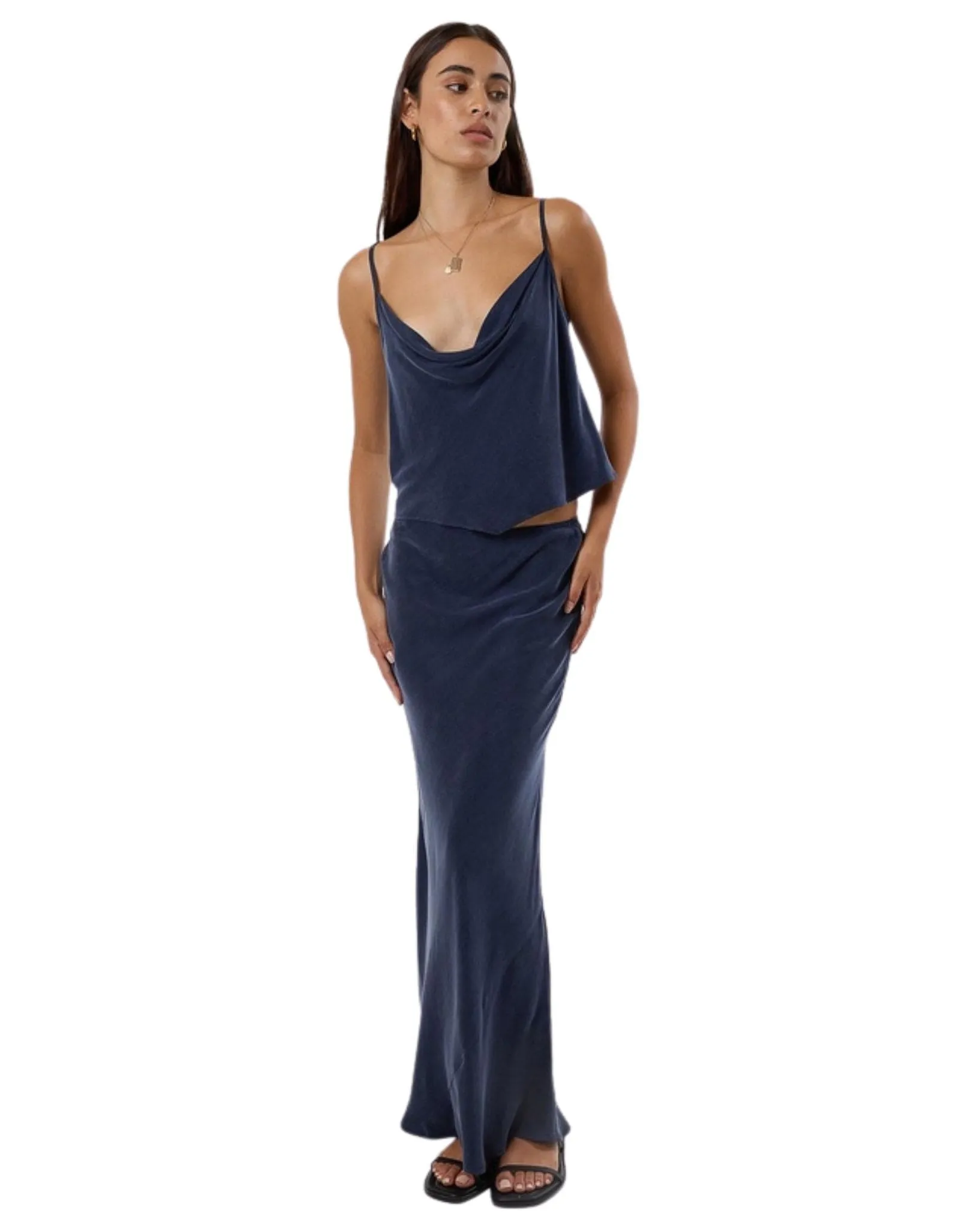 Womens Faye Slip Maxi Skirt - Oxford Blue