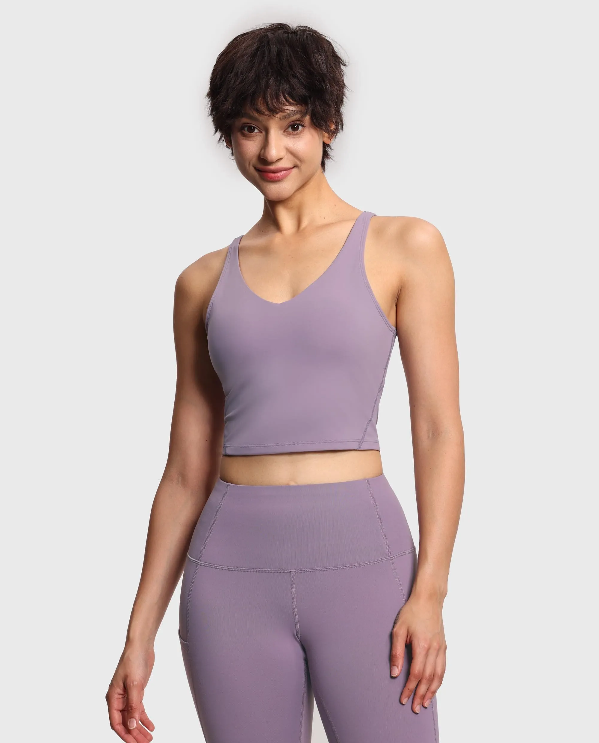 Women’s Longline Sports Bra Wirefree Padded Medium Support Yoga Bras Gym Running Workout Tank Tops Grey Purple