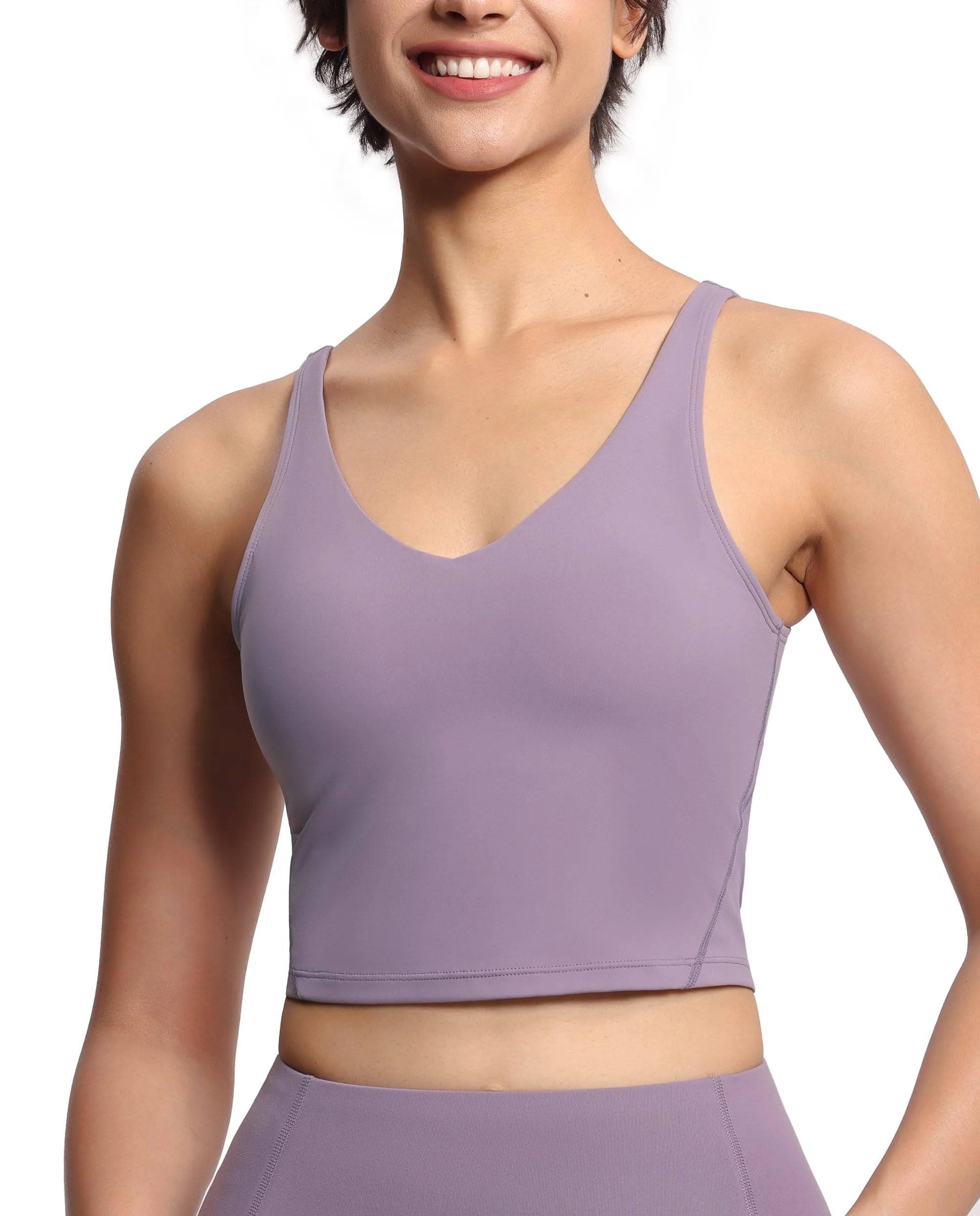 Women’s Longline Sports Bra Wirefree Padded Medium Support Yoga Bras Gym Running Workout Tank Tops Grey Purple