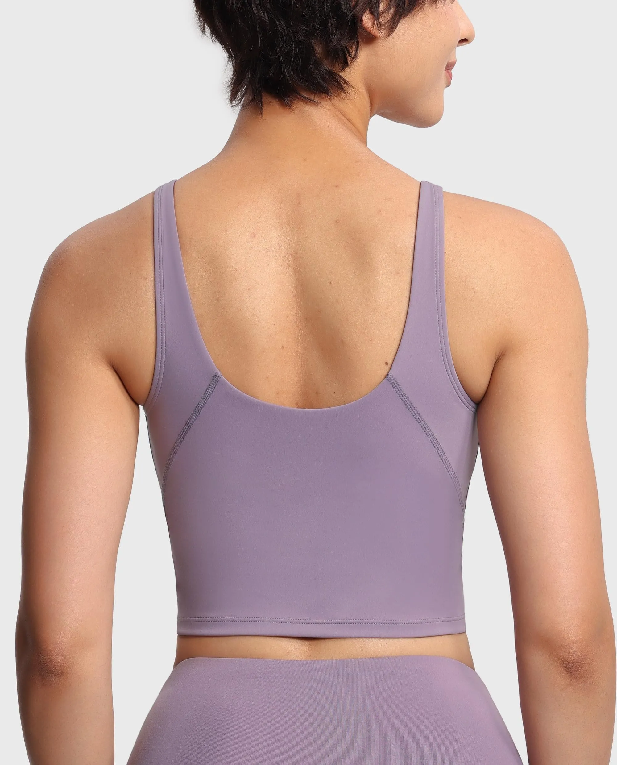 Women’s Longline Sports Bra Wirefree Padded Medium Support Yoga Bras Gym Running Workout Tank Tops Grey Purple
