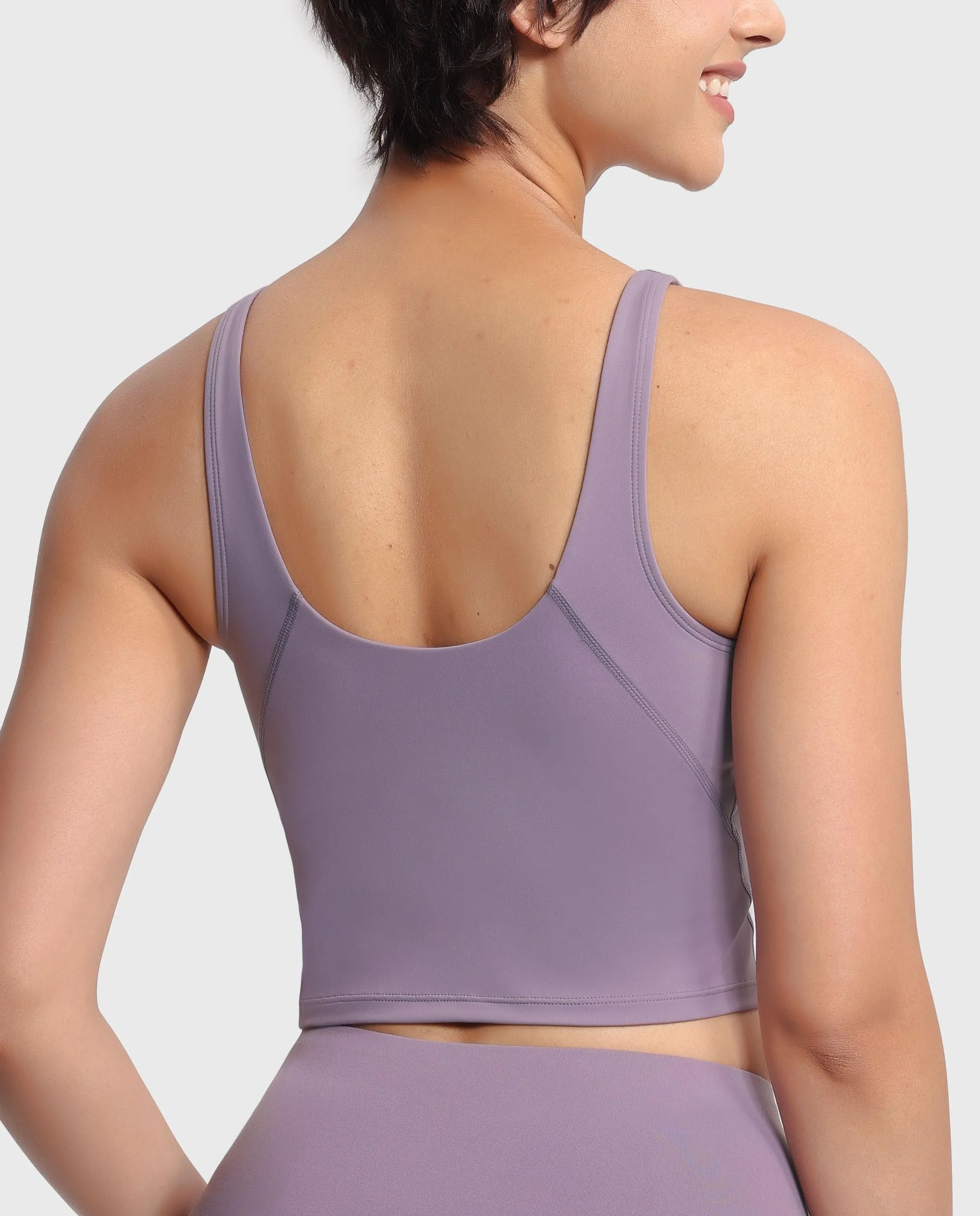Women’s Longline Sports Bra Wirefree Padded Medium Support Yoga Bras Gym Running Workout Tank Tops Grey Purple