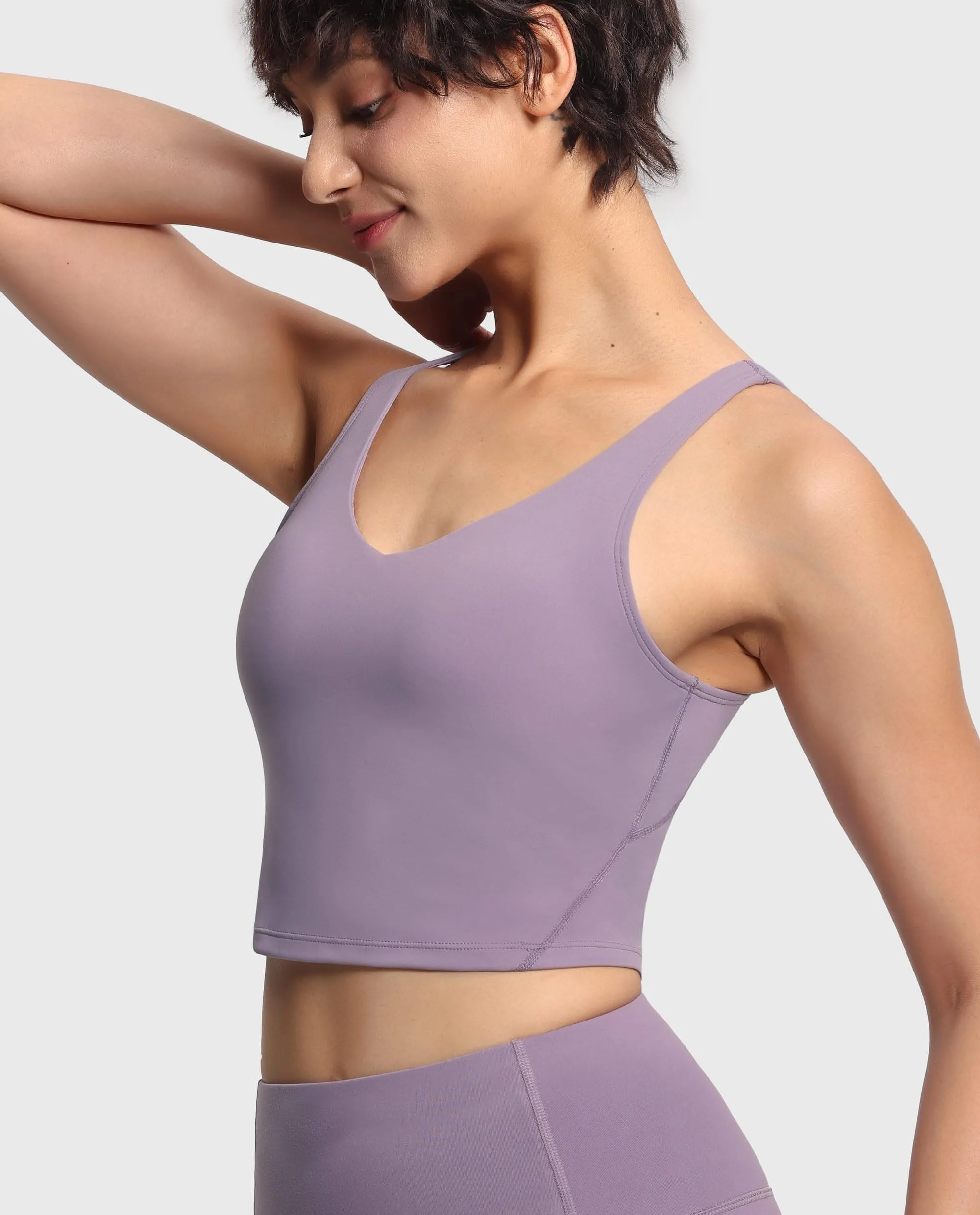 Women’s Longline Sports Bra Wirefree Padded Medium Support Yoga Bras Gym Running Workout Tank Tops Grey Purple