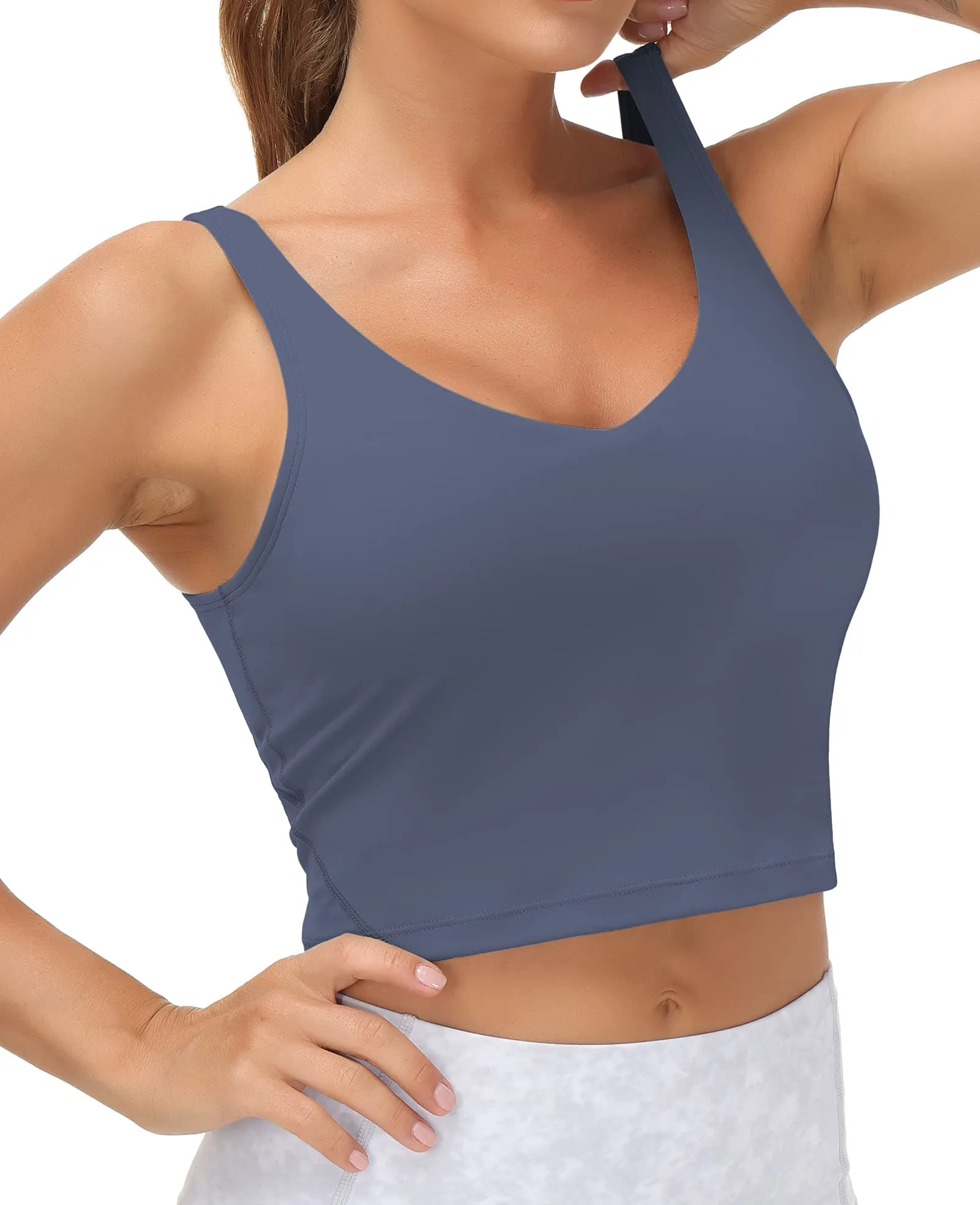 Women’s Longline Sports Bra Wirefree Padded Medium Support Yoga Bras Gym Running Workout Tank Tops (Ink Blue)