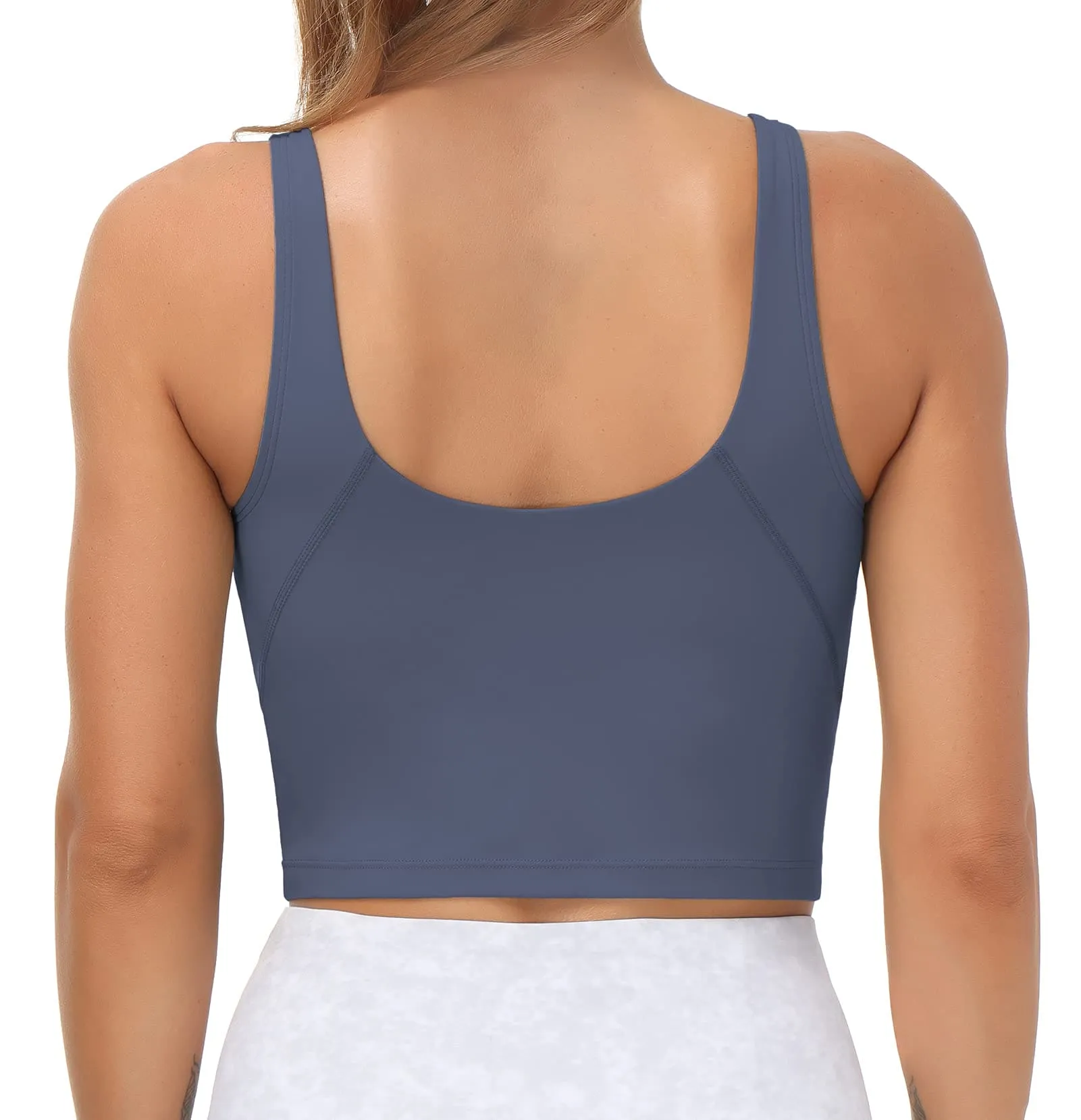 Women’s Longline Sports Bra Wirefree Padded Medium Support Yoga Bras Gym Running Workout Tank Tops (Ink Blue)