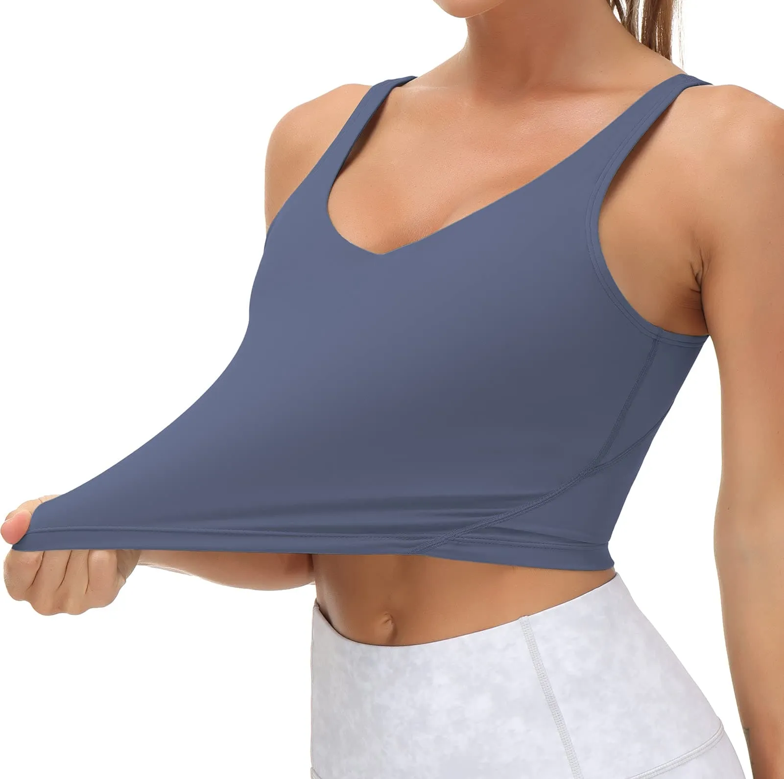 Women’s Longline Sports Bra Wirefree Padded Medium Support Yoga Bras Gym Running Workout Tank Tops (Ink Blue)