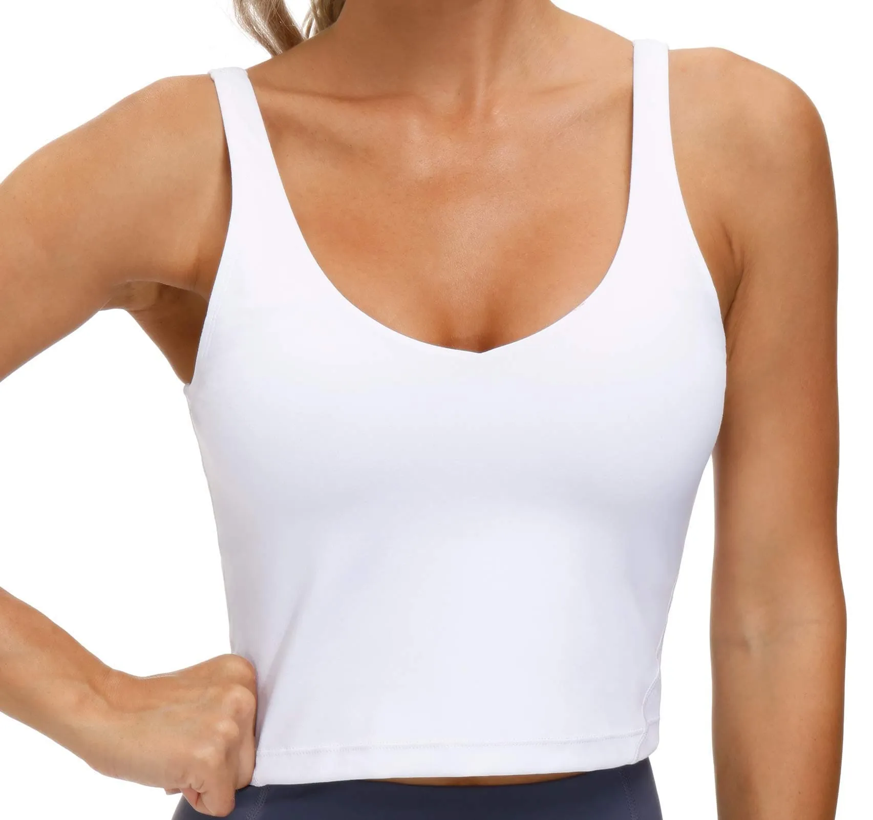 Women’s Longline Sports Bra Wirefree Padded Medium Support Yoga Bras Gym Running Workout Tank Tops (White)
