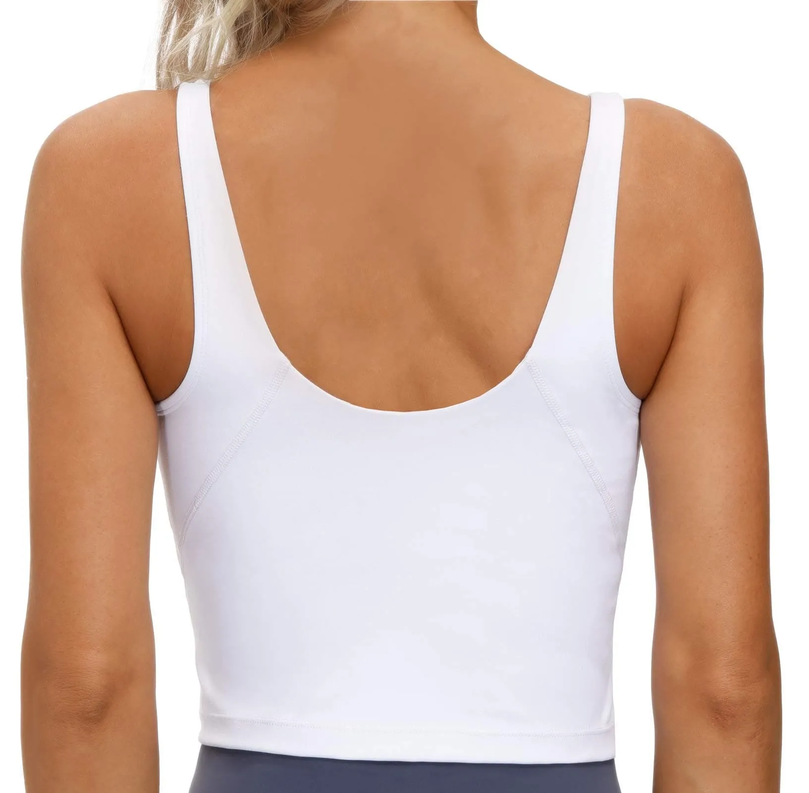 Women’s Longline Sports Bra Wirefree Padded Medium Support Yoga Bras Gym Running Workout Tank Tops (White)
