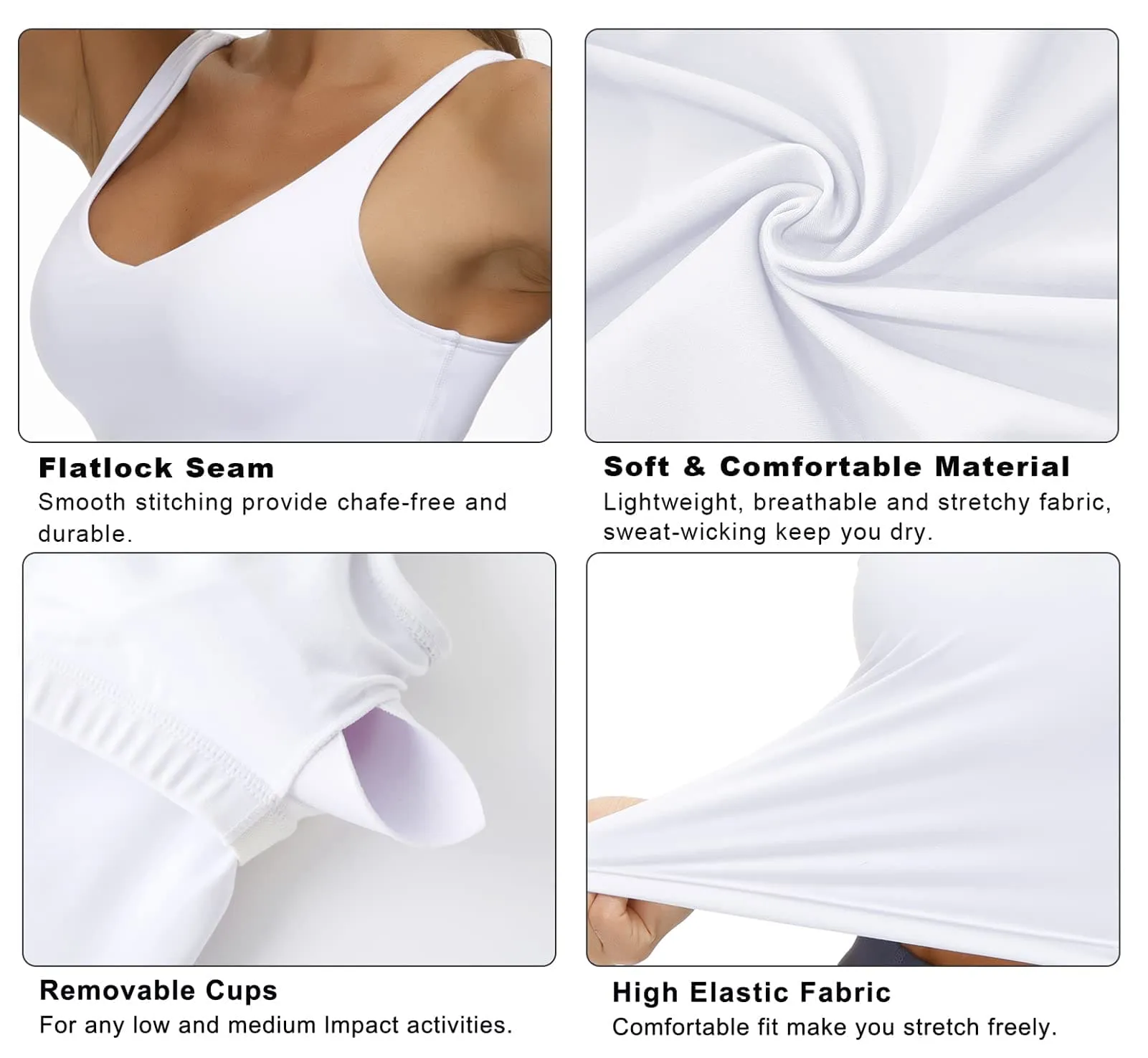 Women’s Longline Sports Bra Wirefree Padded Medium Support Yoga Bras Gym Running Workout Tank Tops (White)
